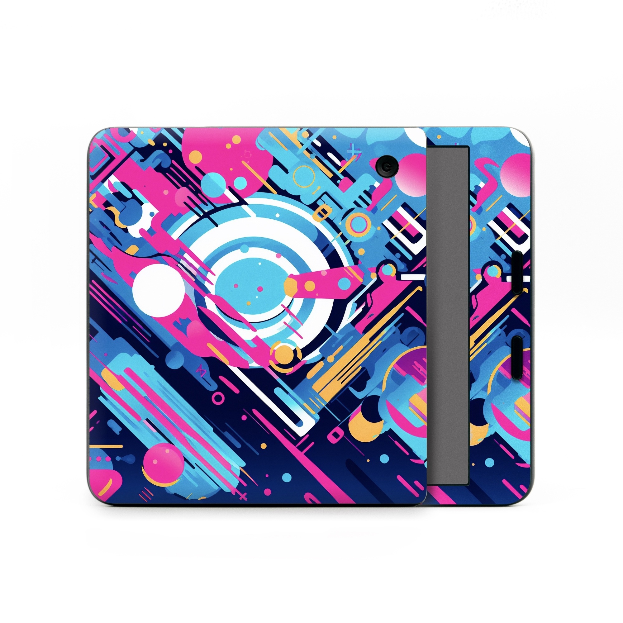 Kobo Libra Colour Skin design of Colorfulness, Font, Line, Material property, Art, Magenta, Pattern, Electric blue, Circle, Graphics, with blue, pink, black, white, orange colors
