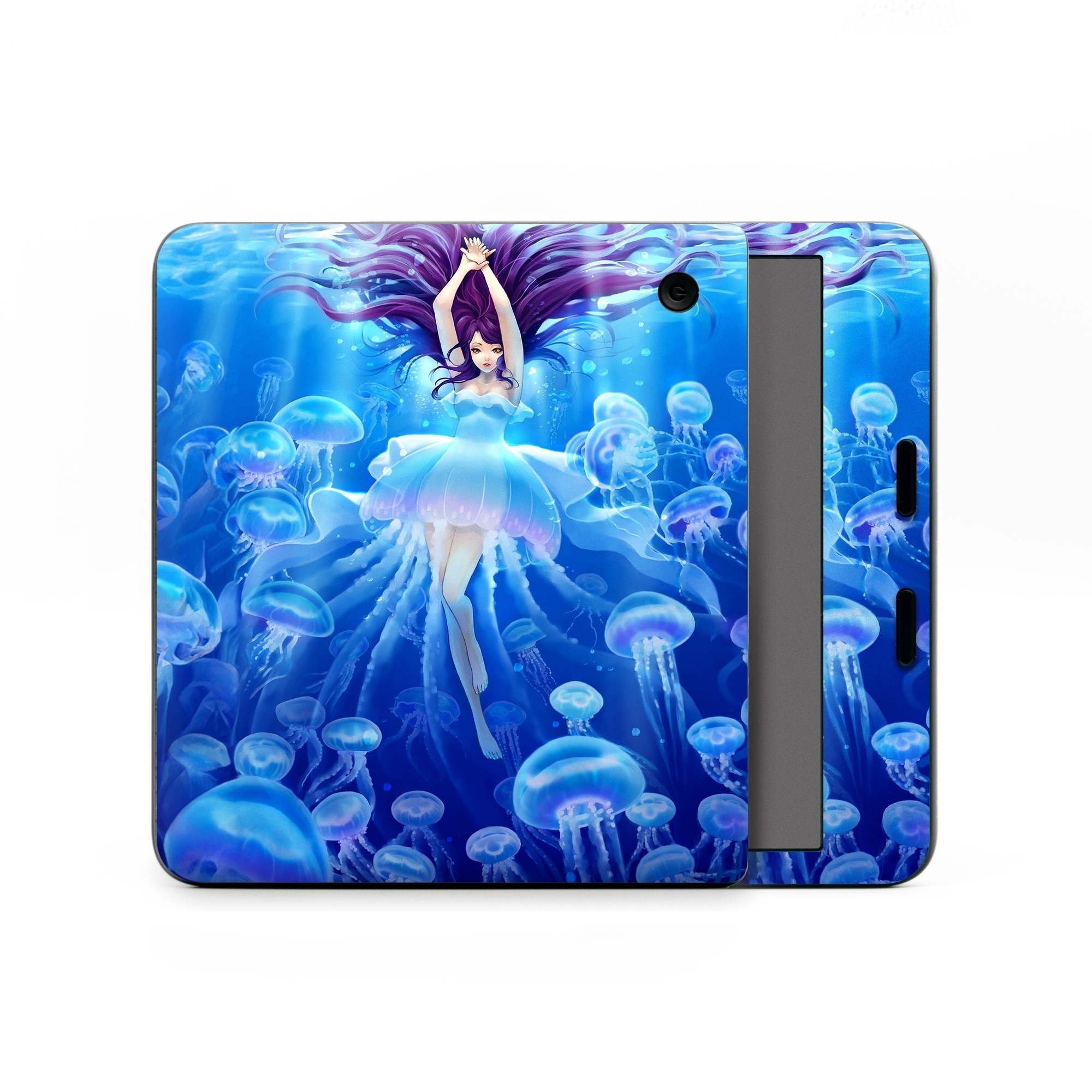Kobo Libra Colour Skin design of Jellyfish, Cnidaria, Organism, Marine biology, Marine invertebrates, Water, Bioluminescence, Illustration, Electric blue, Fictional character, with blue, purple, gray colors