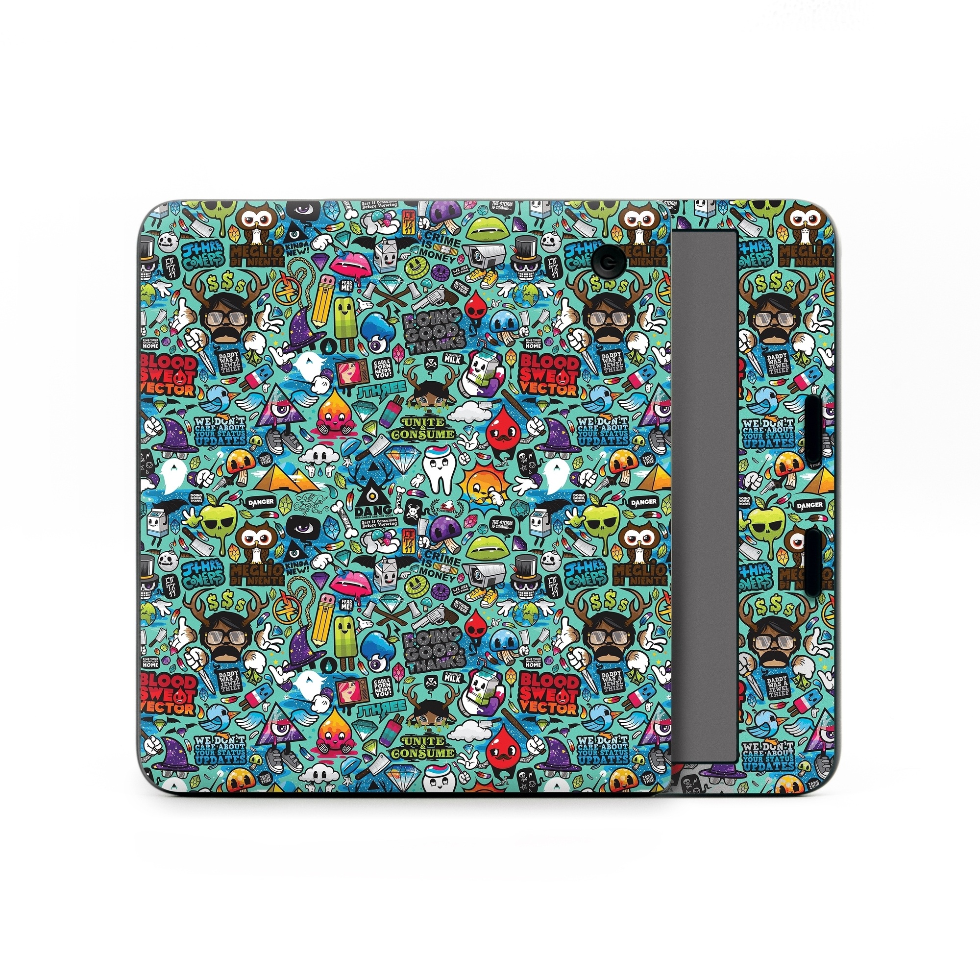 Kobo Libra Colour Skin design of Cartoon, Art, Pattern, Design, Illustration, Visual arts, Doodle, Psychedelic art, with black, blue, gray, red, green colors