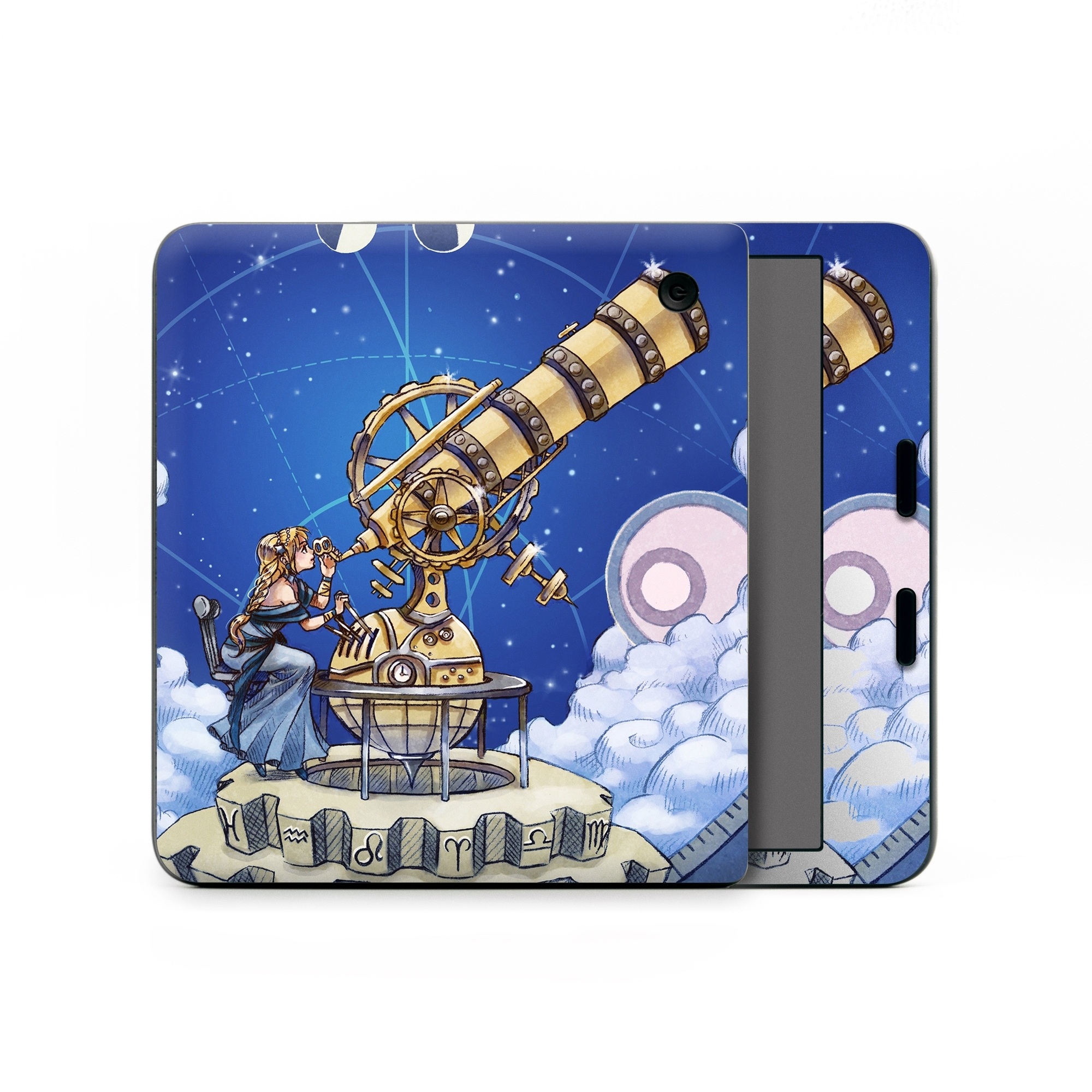 Kobo Libra Colour Skin design of Circle, World, Space, Vehicle, Satellite, Illustration, with white, blue, yellow, pink, gray colors