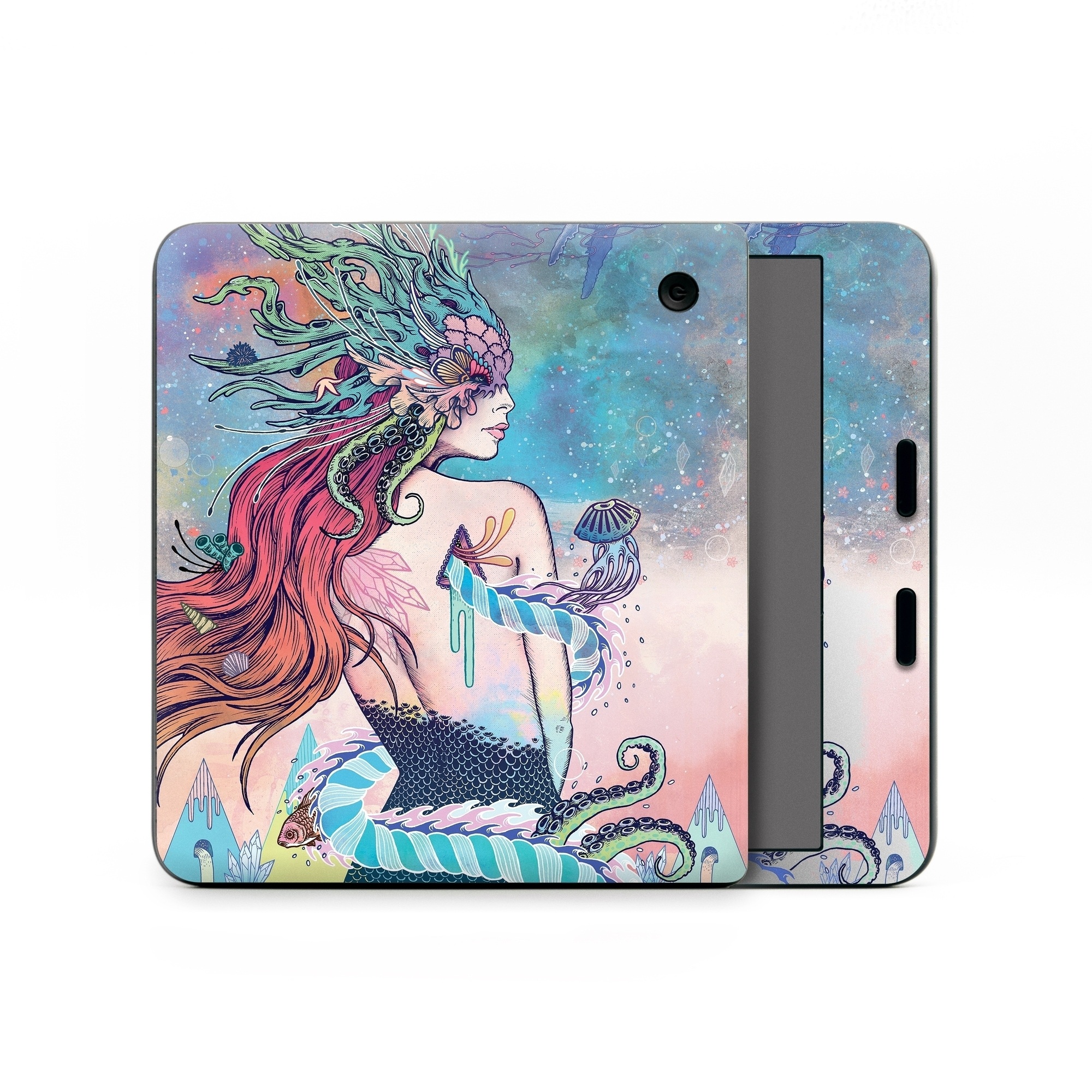 Kobo Libra Colour Skin design of Illustration, Fictional character, Art, Cg artwork, Fiction, Mythology, Painting, Mermaid, with blue, purple, green, red, yellow, pink colors