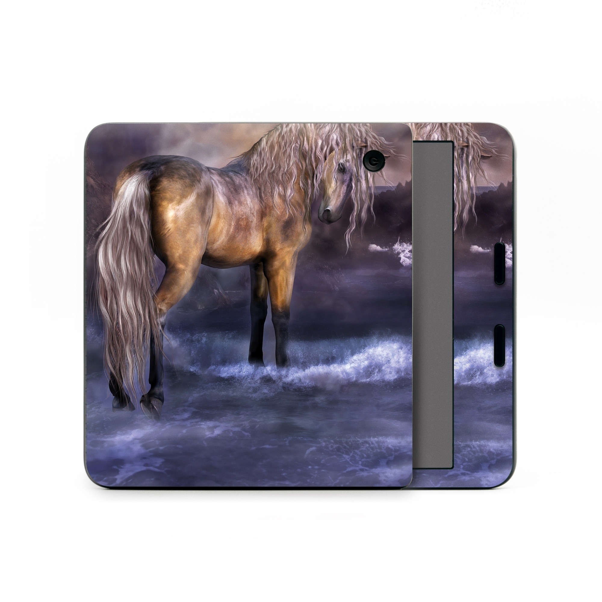 Kobo Libra Colour Skin design of Horse, Mane, Stallion, Mustang horse, Fictional character, Mare, Painting, Wildlife, Mythical creature, with black, gray, red, blue, green colors