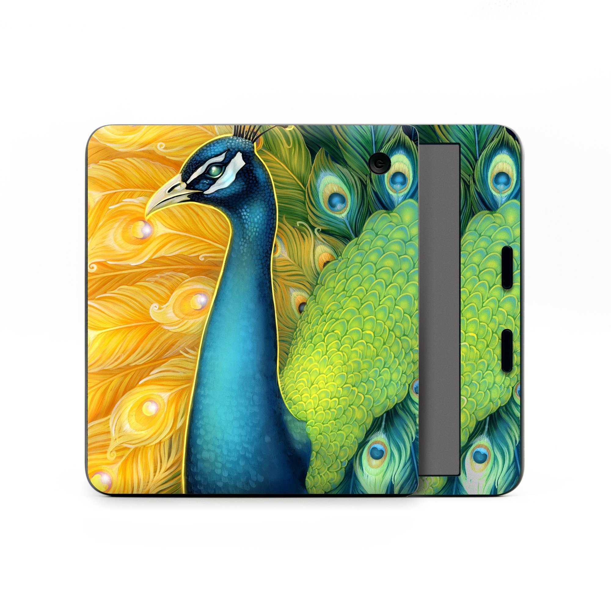 Kobo Libra Colour Skin design of Bird, Peafowl, Phasianidae, Beak, Organism, Art paint, Galliformes, Art, Feather, Painting, with yellow, orange, green, blue, white, black colors