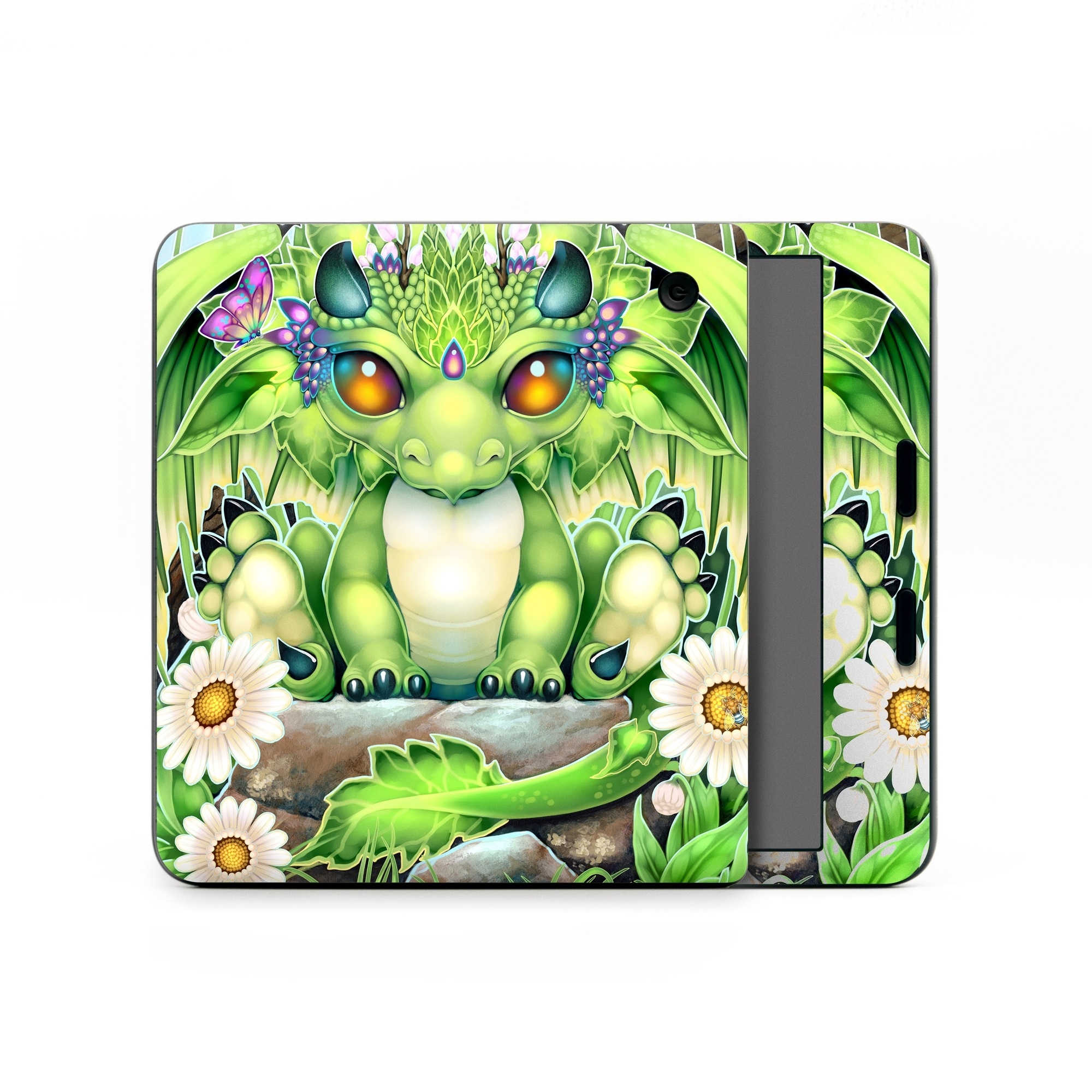 Kobo Libra Colour Skin design of Plant, Green, Leaf, Natural environment, Flower, Terrestrial plant, Grass, Creative arts, People in nature, Art, with green, white, yellow, brown, blue colors