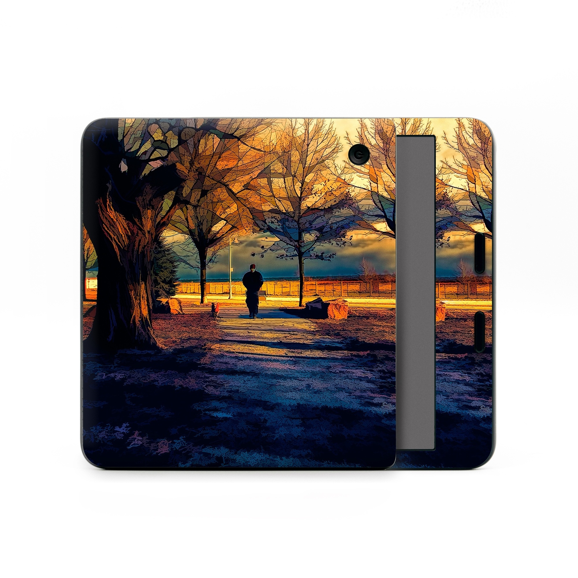 Kobo Libra Colour Skin design of Sky, Nature, Natural landscape, Tree, Cloud, Sunset, Evening, Morning, Sunrise, Horizon, with black, brown, yellow, orange, blue colors