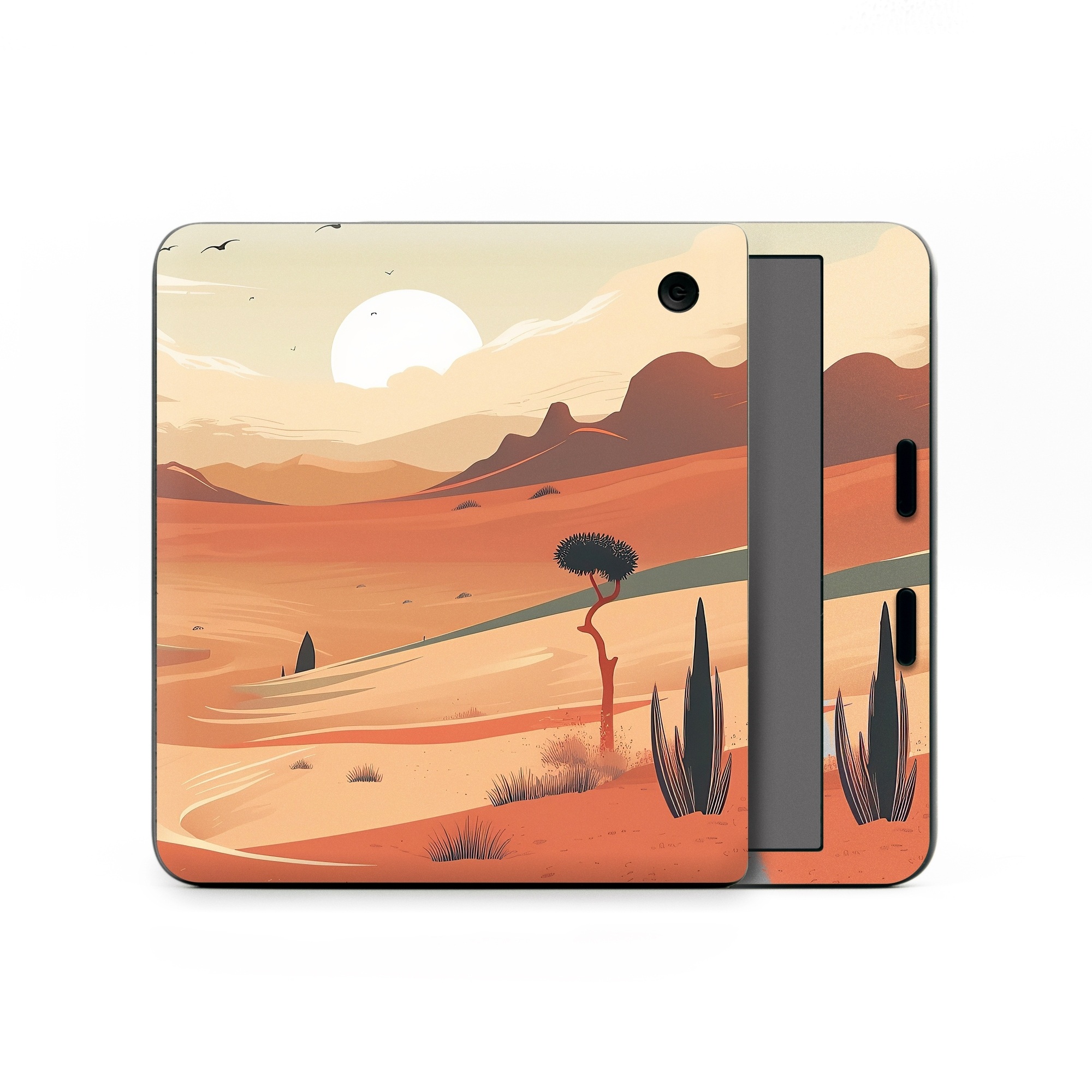 Kobo Libra Colour Skin design of Sky, Bird, Ecoregion, Light, Nature, Cloud, Natural environment, Moon, Natural landscape, Biome, with orange, yellow, brown, green, white, black colors