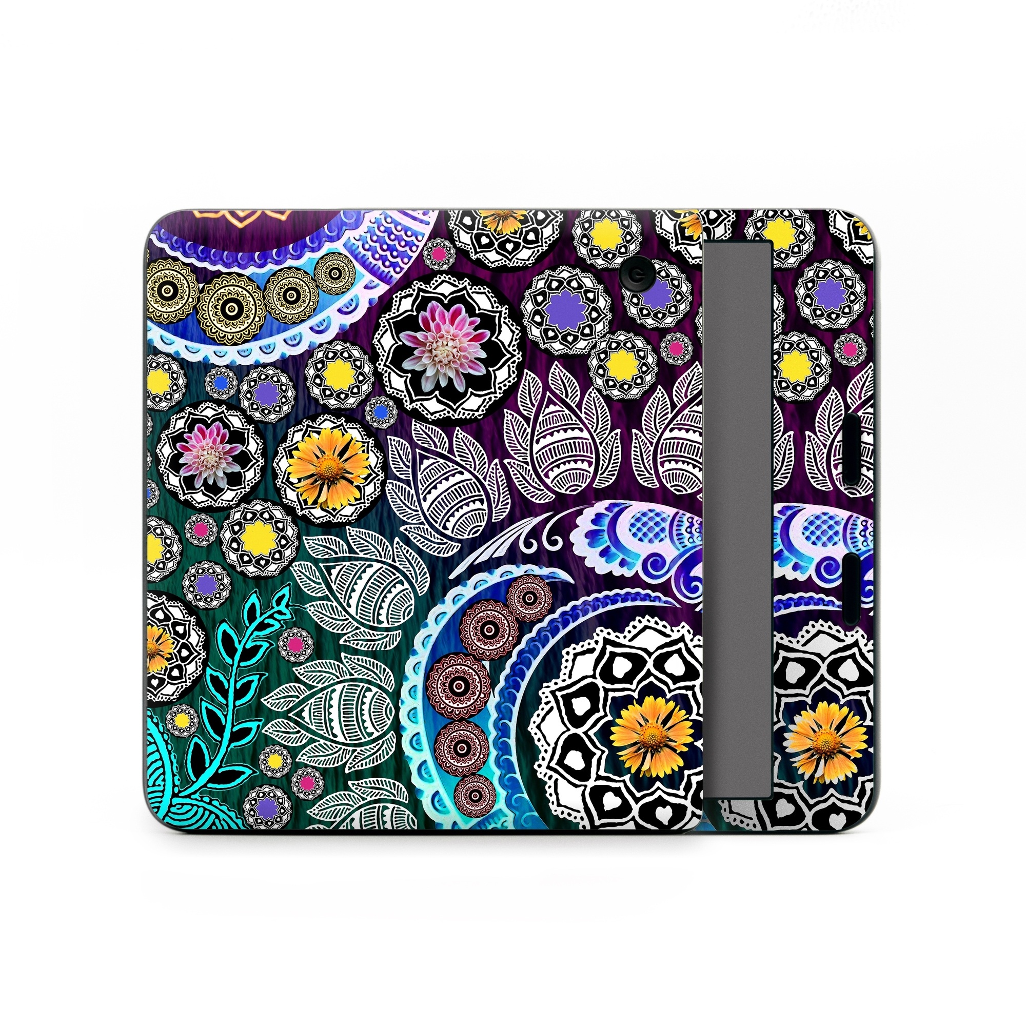 Kobo Libra Colour Skin design of Pattern, Psychedelic art, Art, Visual arts, Design, Floral design, Textile, Motif, Circle, Illustration, with black, gray, purple, blue, green, red colors