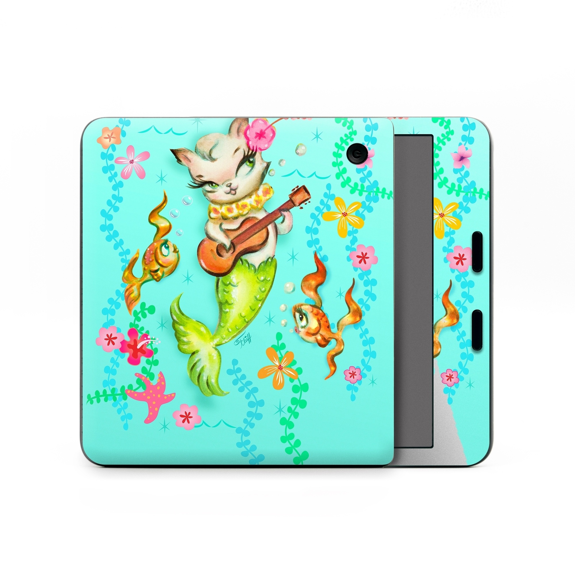 Kobo Libra Colour Skin design of Fictional character, Illustration, Mermaid, Mythical creature, Clip art, Art, with blue, green, pink, yellow, orange, white, gray, brown colors