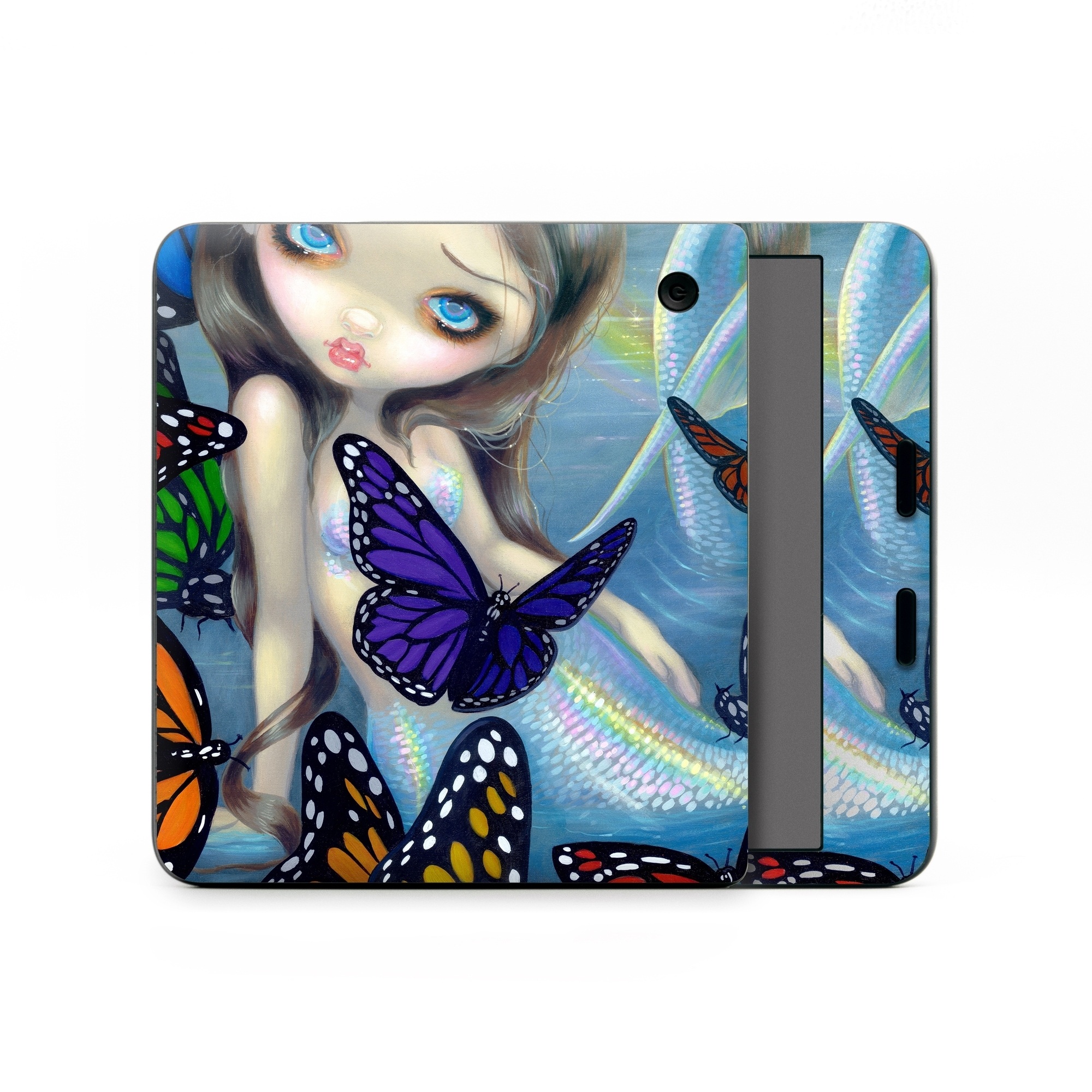 Kobo Libra Colour Skin design of Butterfly, Insect, Monarch butterfly, Moths and butterflies, Cynthia (subgenus), Invertebrate, Pollinator, Brush-footed butterfly, Organism, Art, with gray, black, blue, red, pink colors