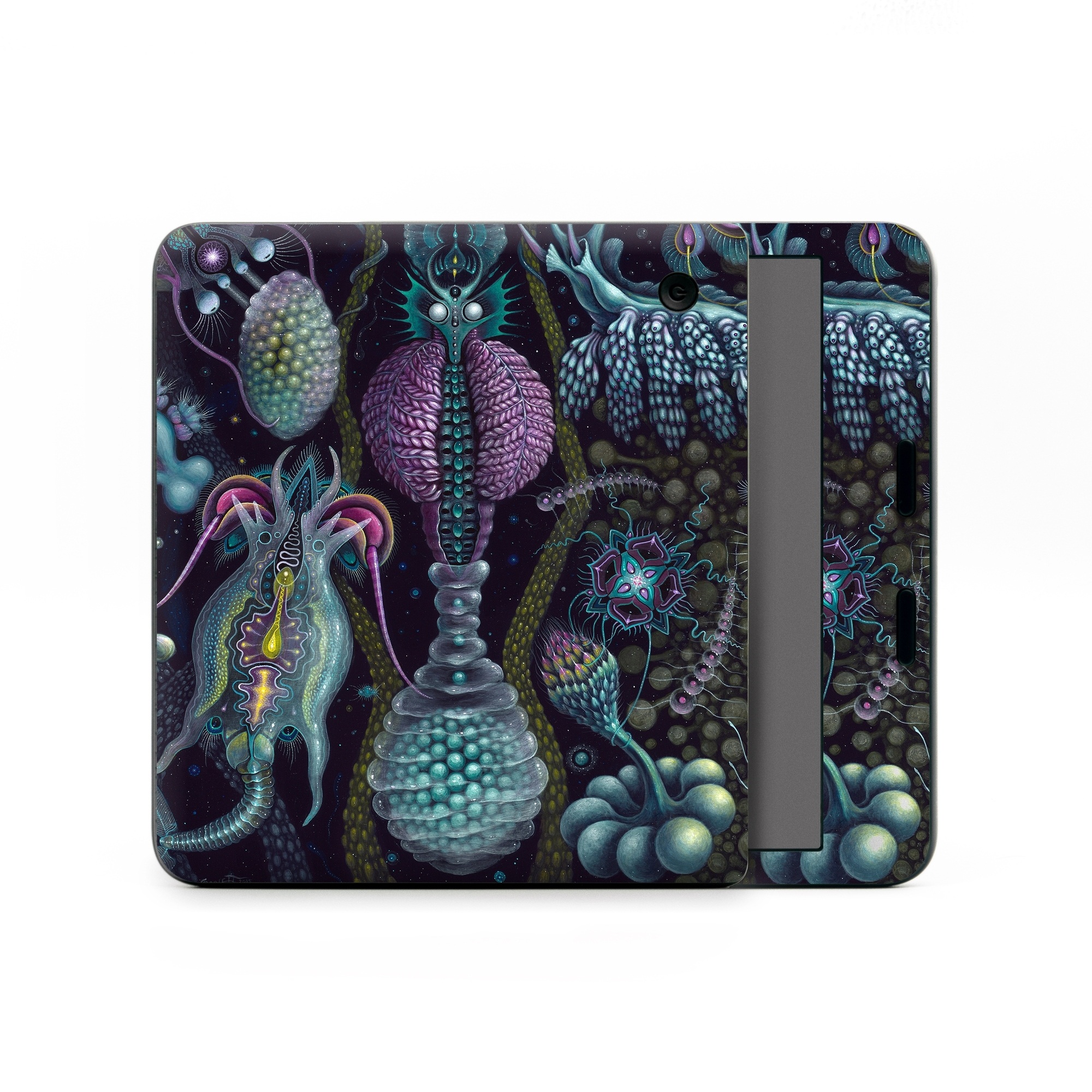 Kobo Libra Colour Skin design of Organism, Pattern, Art, Illustration, Fractal art, Psychedelic art, Design, Visual arts, Plant, Modern art, with black, green, purple, pink, yellow, blue colors