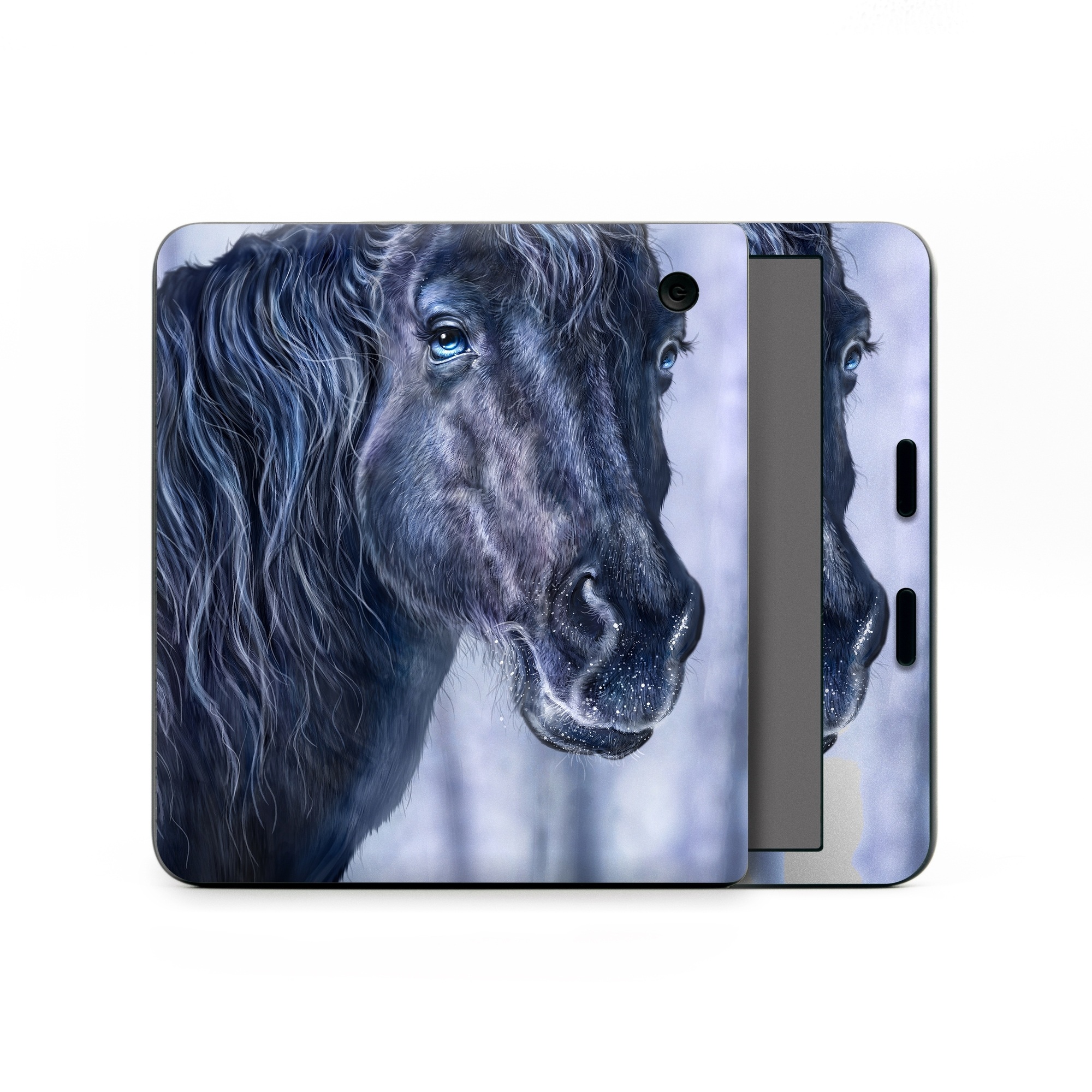 Kobo Libra Colour Skin design of Horse, Mammal, Vertebrate, Hair, Mane, Stallion, Snout, Mare, Mustang horse, Livestock, with black, white, blue colors