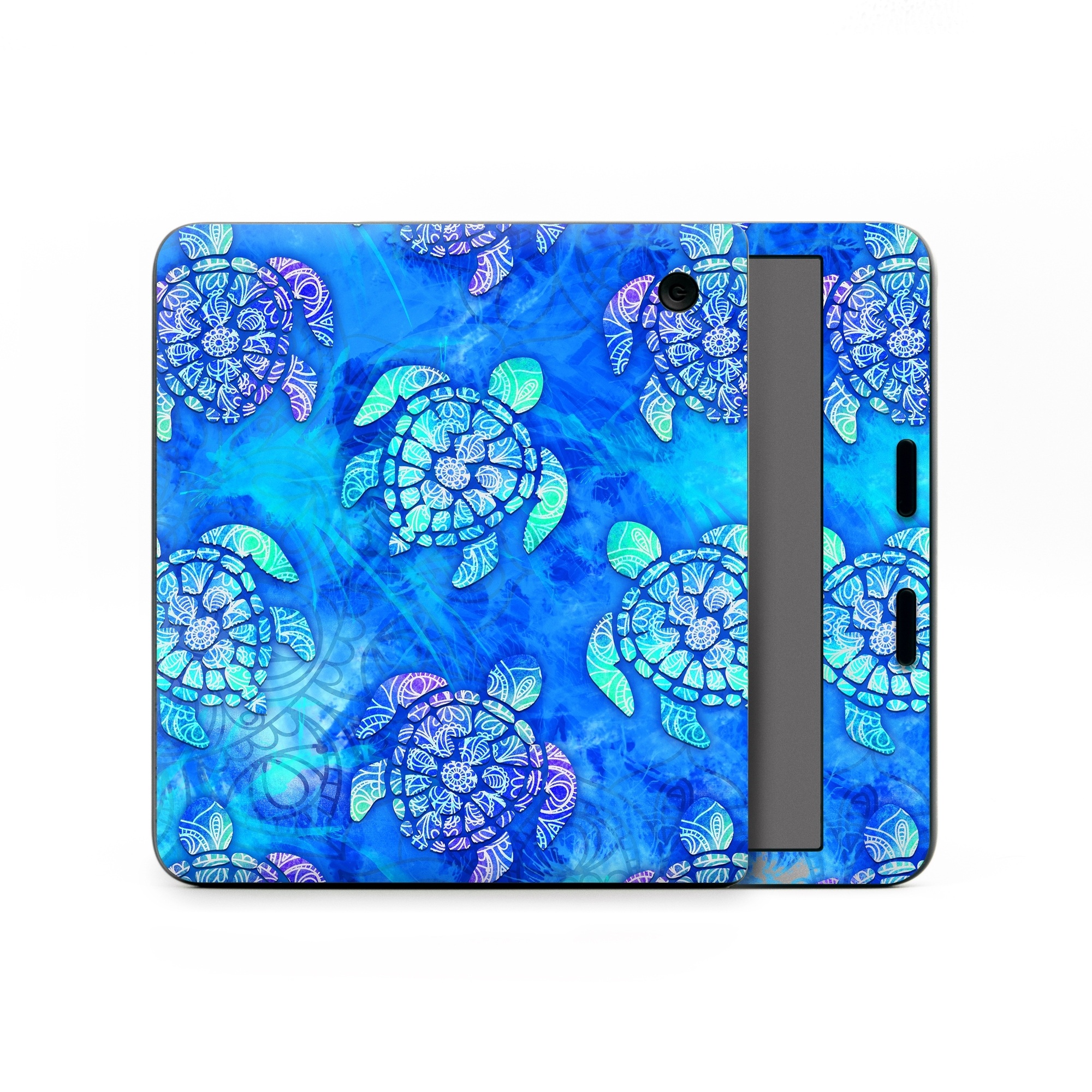 Kobo Libra Colour Skin design of Blue, Pattern, Organism, Design, Sea turtle, Plant, Electric blue, Hydrangea, Flower, Symmetry, with blue, green, purple colors