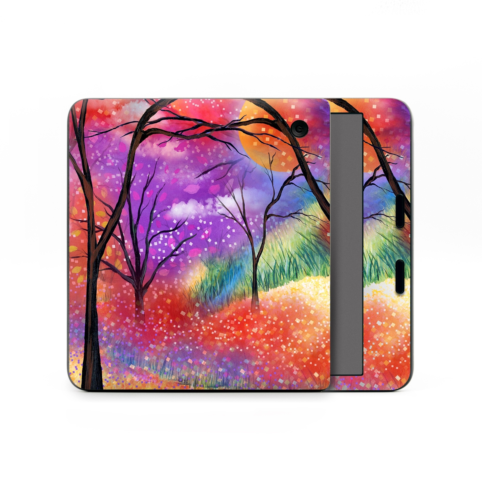 Kobo Libra Colour Skin design of Nature, Tree, Natural landscape, Painting, Watercolor paint, Branch, Acrylic paint, Purple, Modern art, Leaf, with red, purple, black, gray, green, blue colors