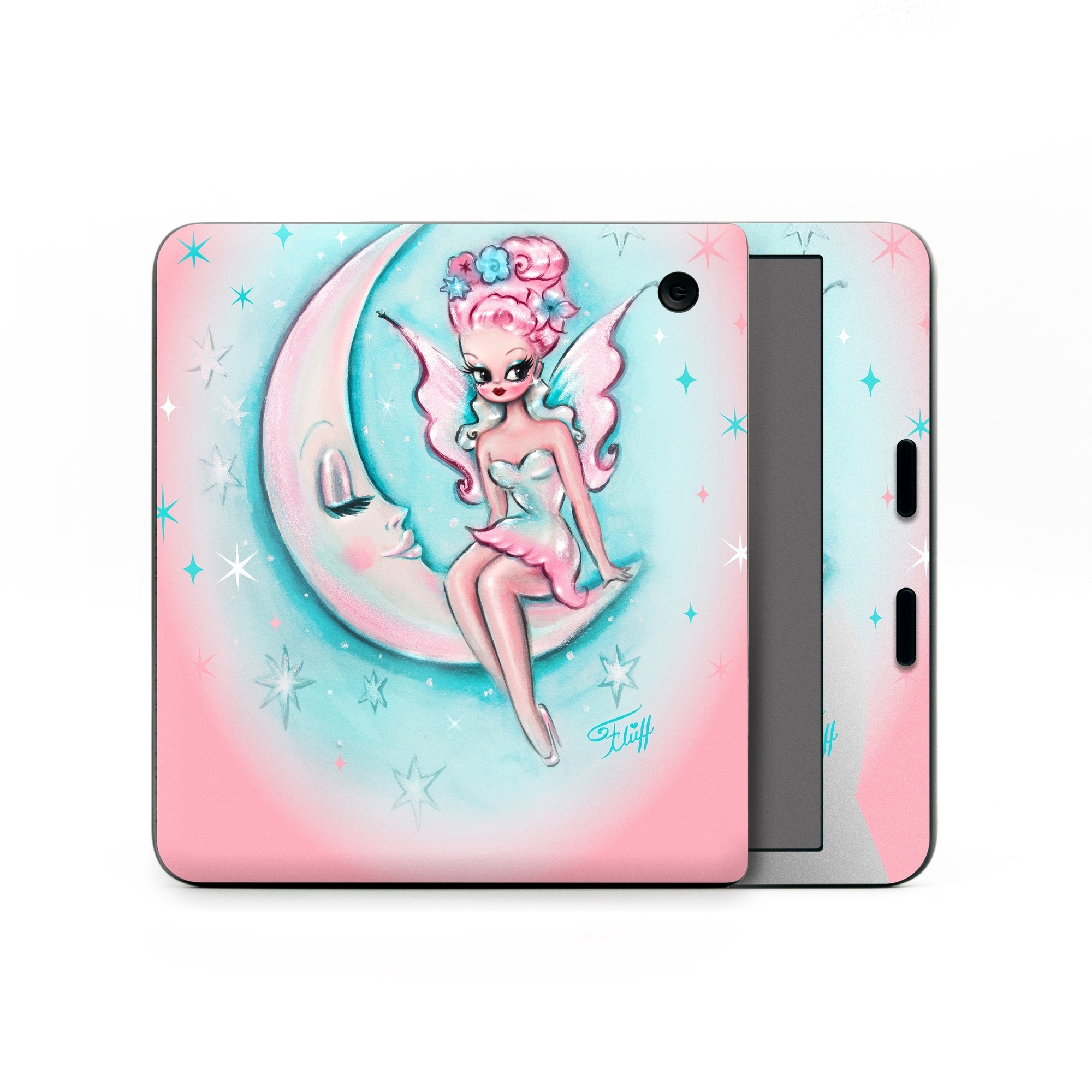 Kobo Libra Colour Skin design of Fictional character, Angel, Cartoon, Pink, Illustration, Mythical creature, Art, with blue, pink, white colors