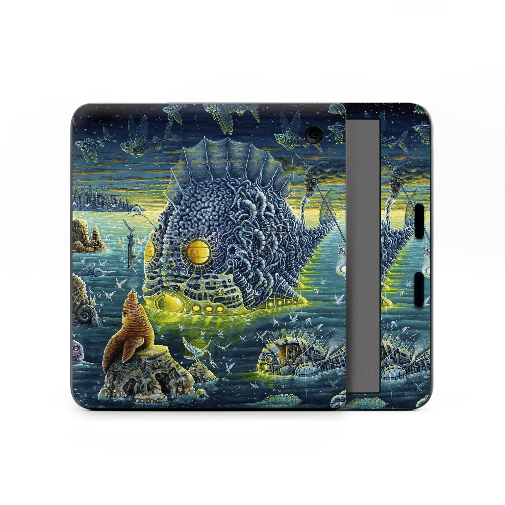 Kobo Libra Colour Skin design of Organism, Water, Illustration, Art, Painting, Cg artwork, Fiction, Fictional character, Marine biology, Mythology, with black, gray, blue, green colors