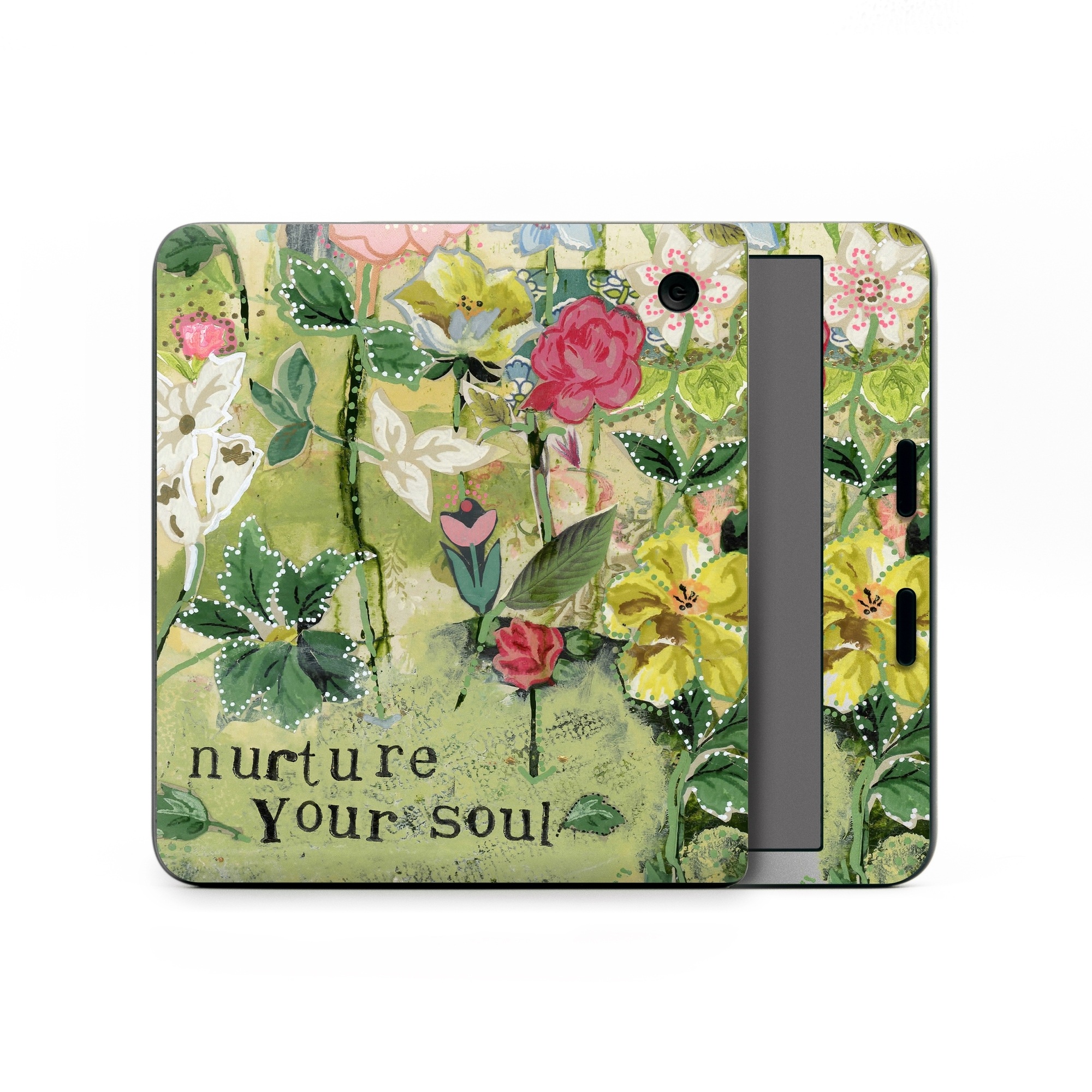 Kobo Libra Colour Skin design of Flower, Plant, Botany, Pink, Wildflower, Flowering plant, Watercolor paint, Petal, Floral design, Pattern, with green, pink, red, blue, white, black colors