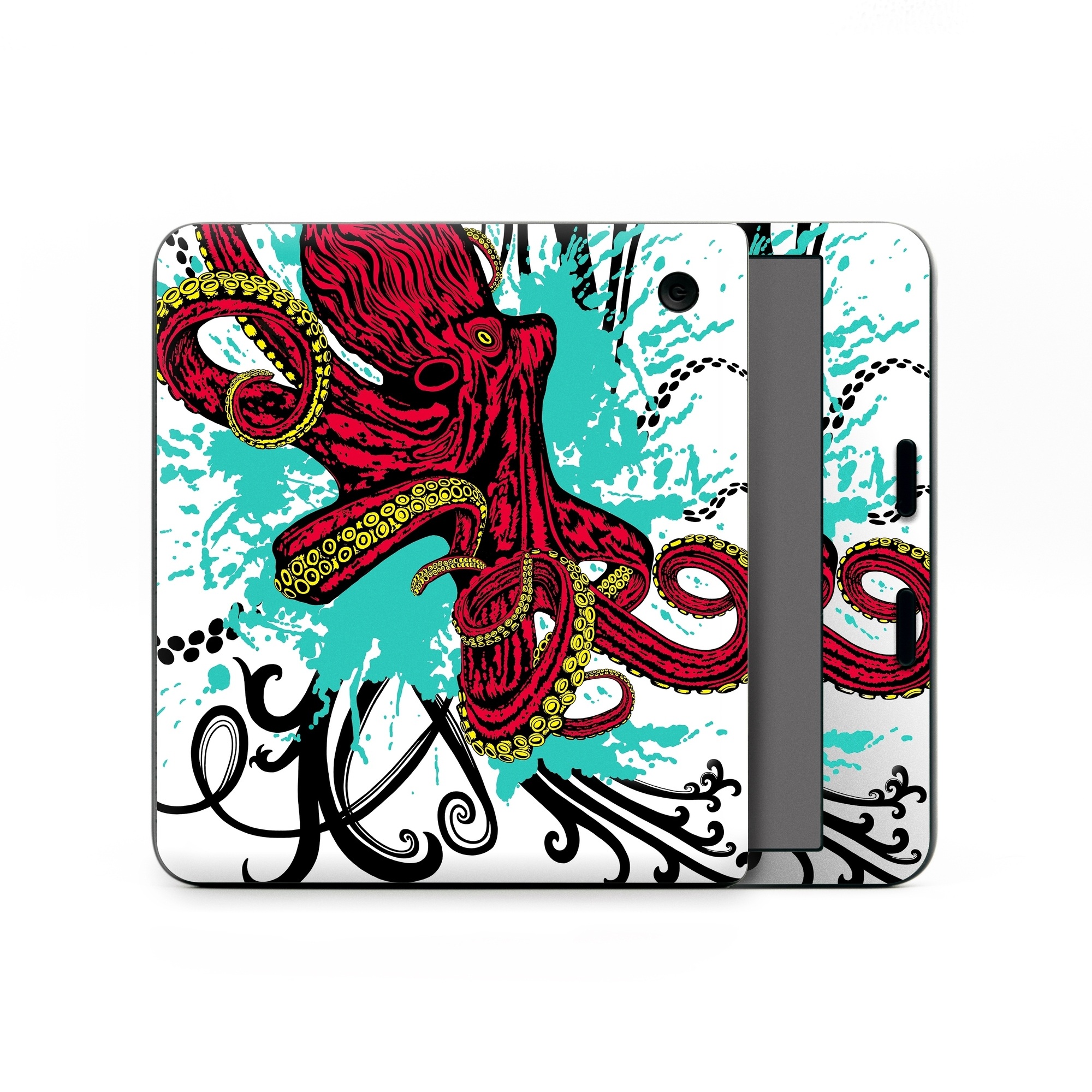Kobo Libra Colour Skin design of Graphic design, Illustration, Visual arts, Octopus, Design, Art, Fictional character, Pattern, Clip art, Line art, with black, white, gray, red, blue, green colors