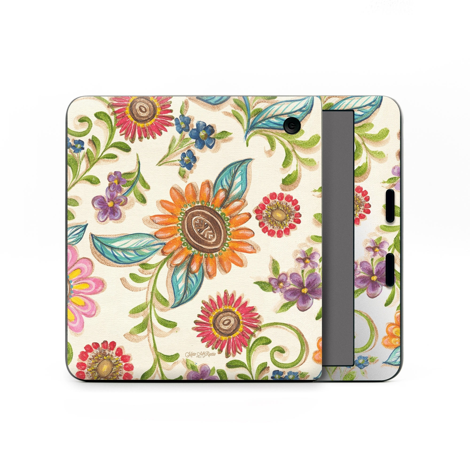 Kobo Libra Colour Skin design of Pattern, Floral design, Flower, Botany, Design, Visual arts, Textile, Plant, Wildflower, Pedicel, with gray, green, pink, yellow, red, blue colors