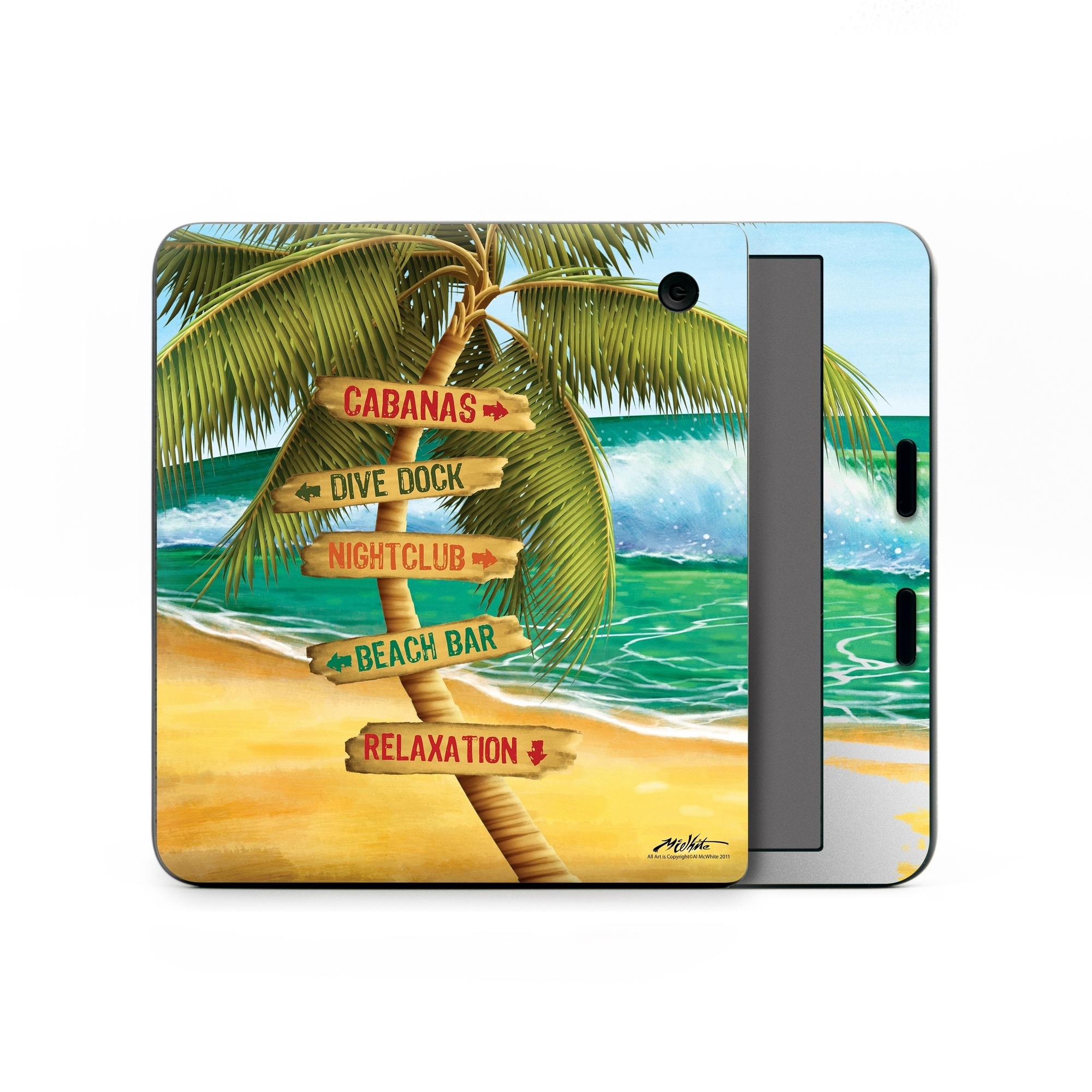 Kobo Libra Colour Skin design of Palm tree, Arecales, Tropics, Tree, Caribbean, Wave, Water, Coconut, Ocean, Elaeis, with green, purple, gray, black, blue colors