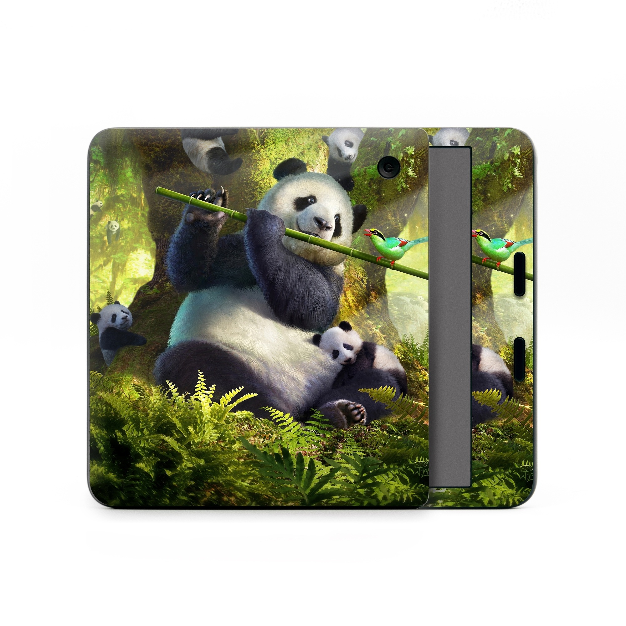 Kobo Libra Colour Skin design of Plant, Organism, Grass, Adaptation, Terrestrial animal, Painting, People in nature, Art, Beak, Panda, with white, black, brown, green, gray, yellow colors