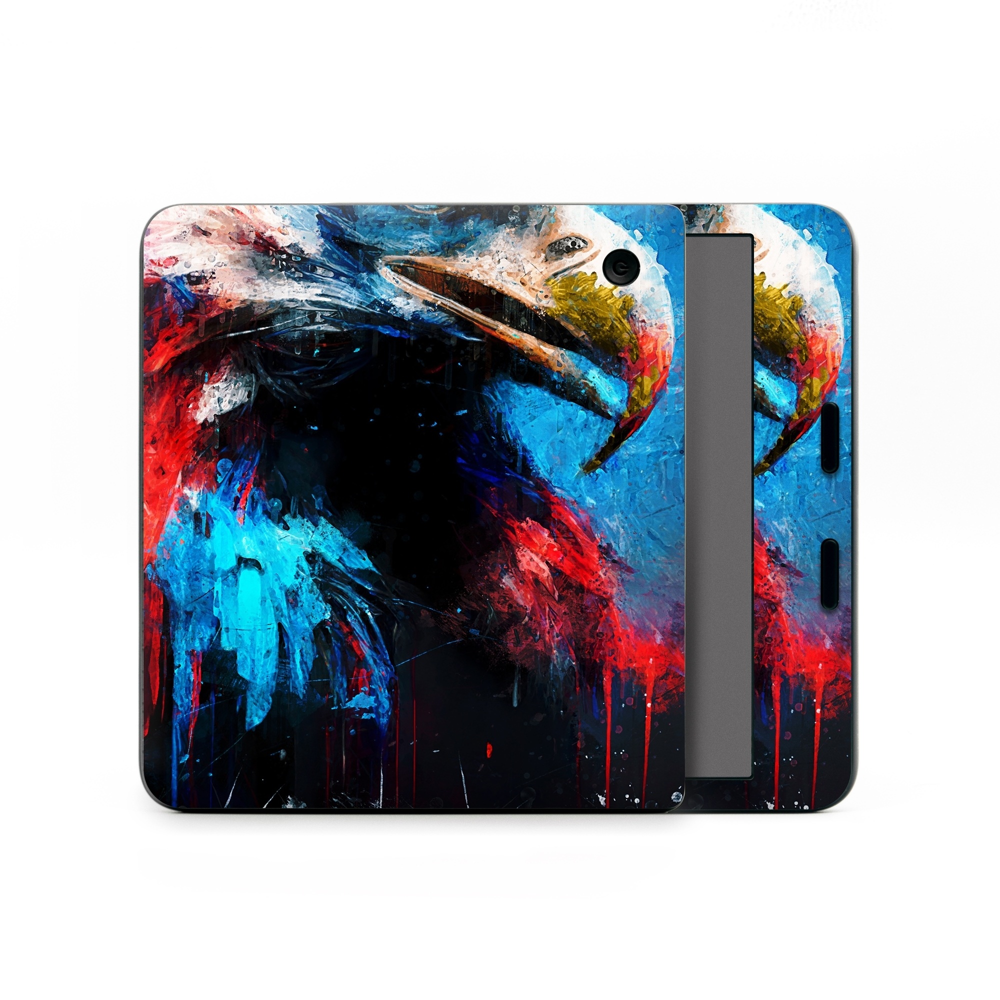 Kobo Libra Colour Skin design of Bird, Beak, Organism, Art, Feather, Paint, Painting, Accipitridae, Bird of prey, Electric blue, with blue, red, white, black, gray, yellow colors