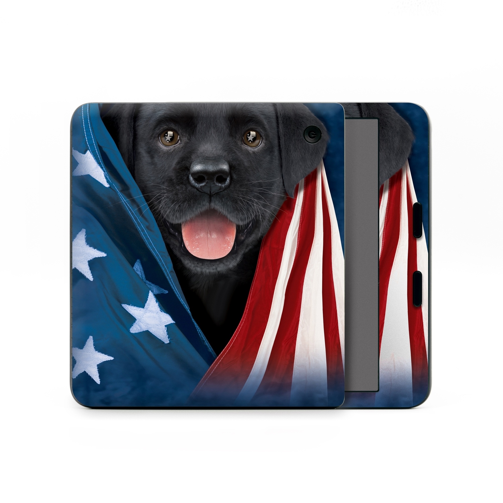 Kobo Libra Colour Skin design of Canidae, Dog, Dog breed, Flag, Snout, Carnivore, Sporting Group, Labrador retriever, Flag of the united states, Puppy, with black, gray, white, blue, red colors