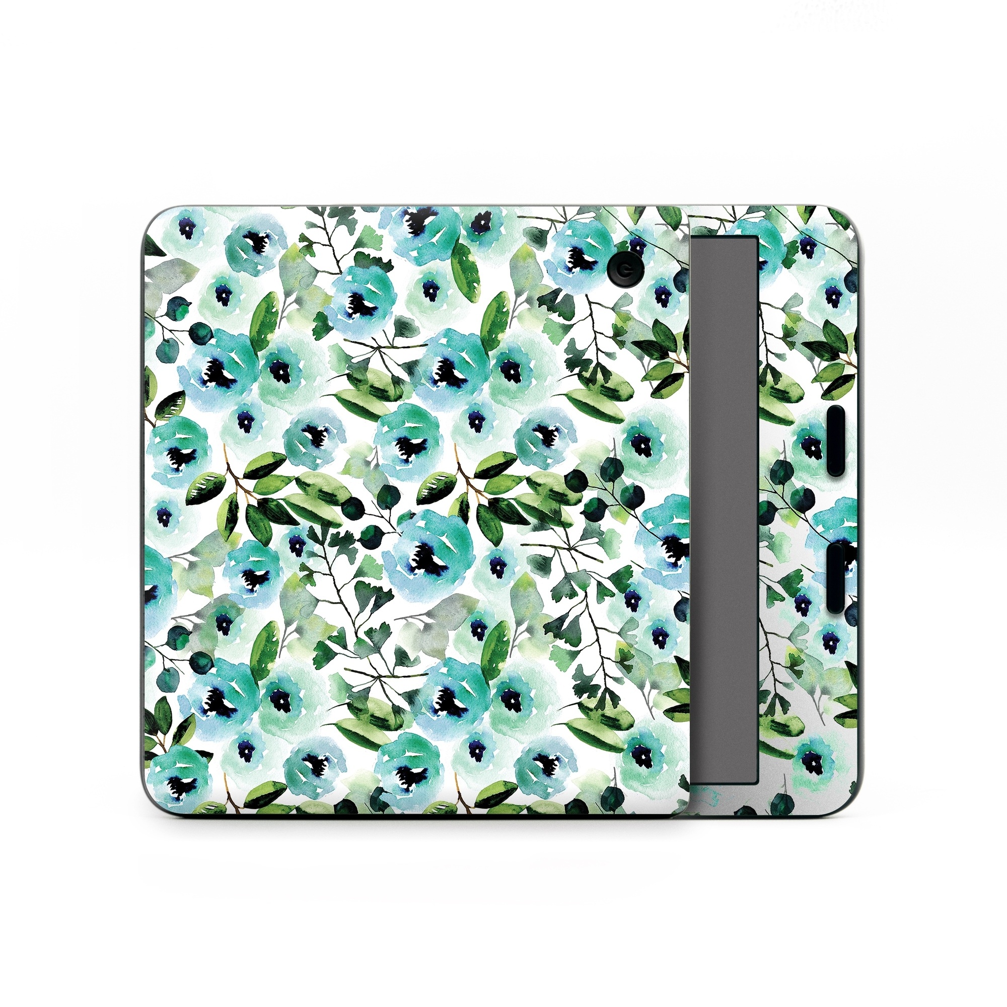 Kobo Libra Colour Skin design of Green, Pattern, Leaf, Aqua, Plant, Design, Branch, Organism, Flower, Ivy, with white, green, blue, black colors