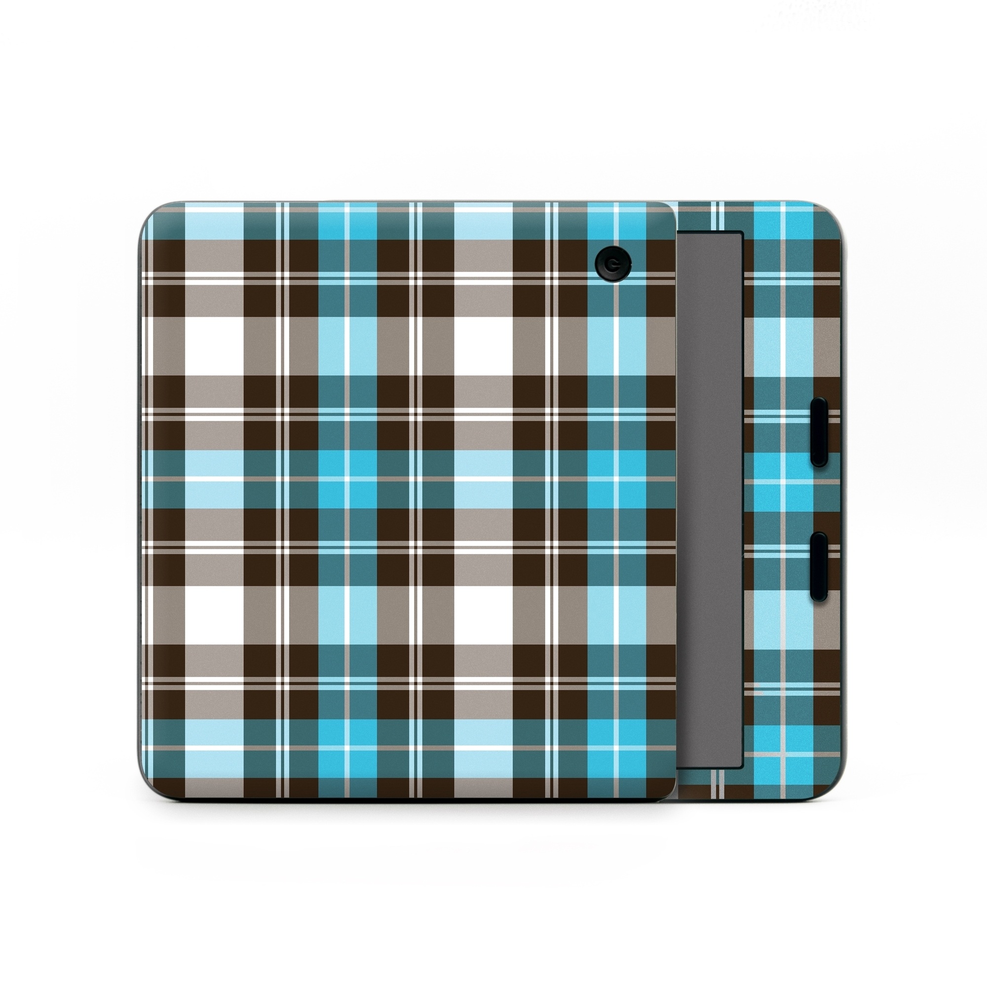 Kobo Libra Colour Skin design of Plaid, Pattern, Tartan, Turquoise, Textile, Design, Brown, Line, Tints and shades, with gray, black, blue, white colors