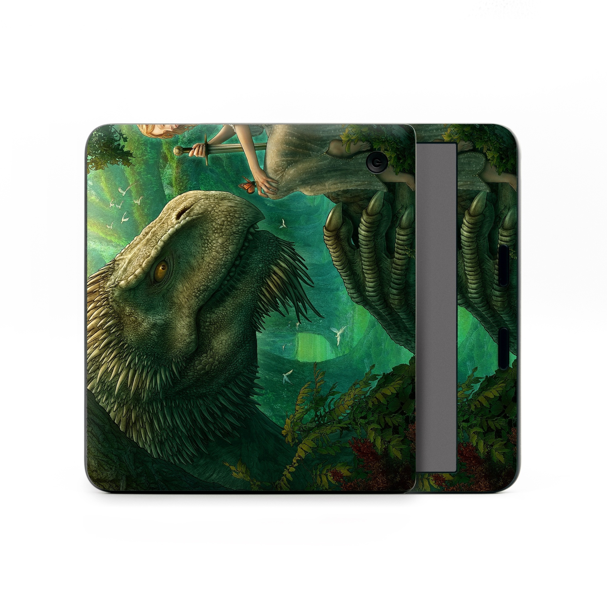 Kobo Libra Colour Skin design of Dinosaur, Cg artwork, Mythology, Fictional character, Troodon, Extinction, Velociraptor, Illustration, Animated cartoon, Tyrannosaurus, with black, green, gray, red colors