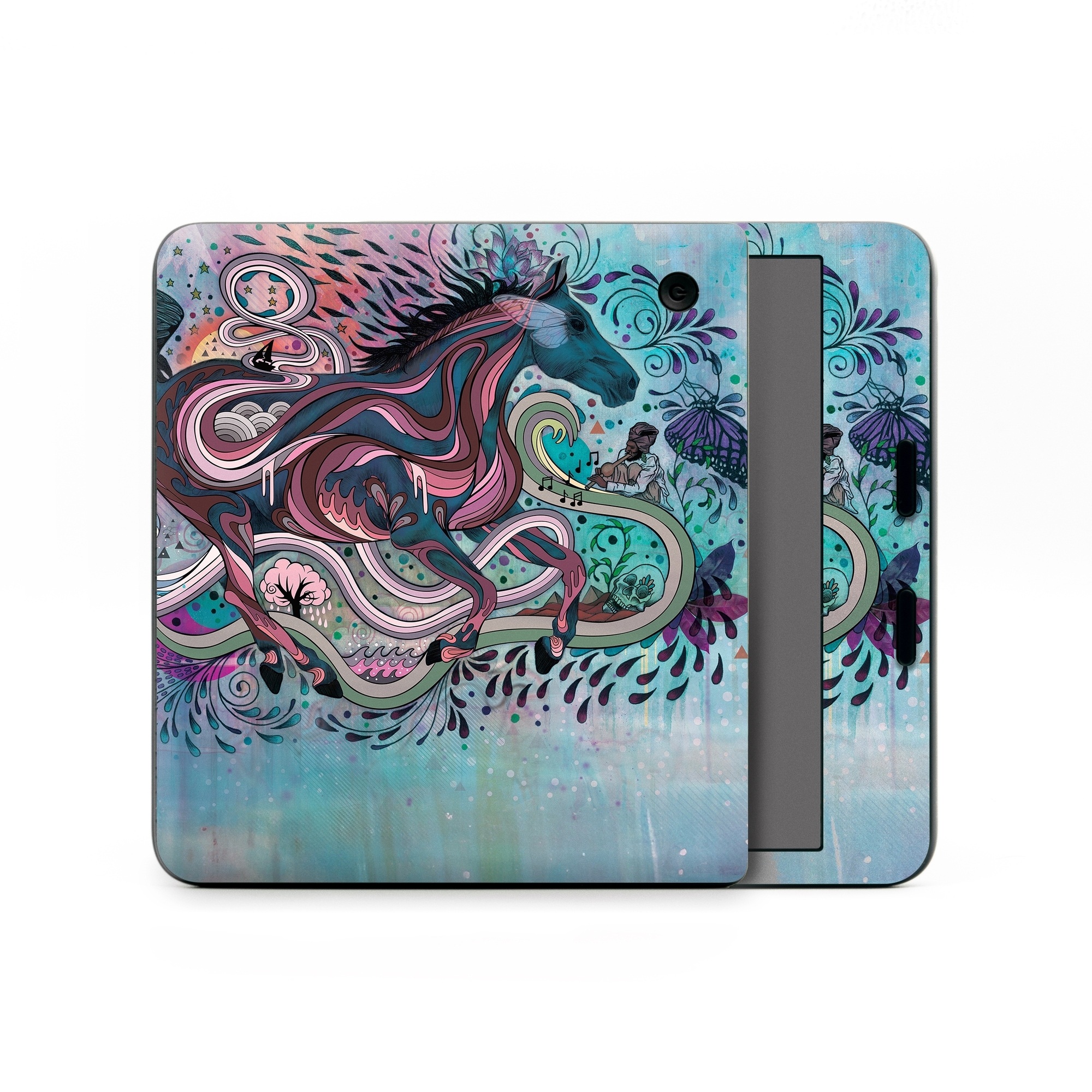 Kobo Libra Colour Skin design of Illustration, Art, Visual arts, Graphic design, Fictional character, Psychedelic art, Pattern, Drawing, Painting, Mythology, with gray, black, blue, red, purple colors