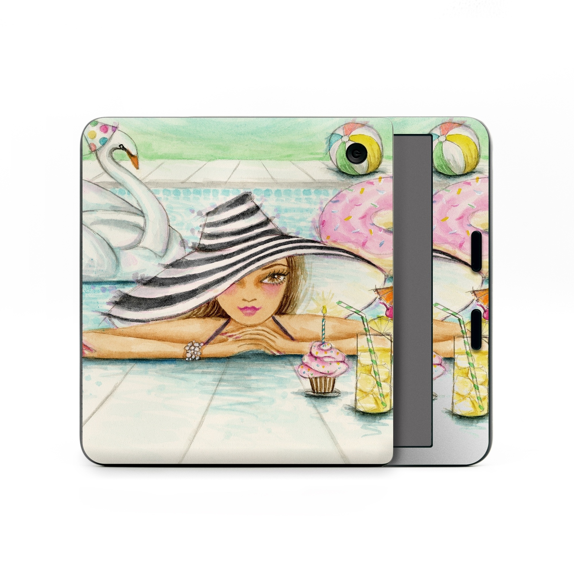 Kobo Libra Colour Skin design of Watercolor paint, Illustration, Cartoon, Art, Painting, Drawing, Fictional character, with blue, pink, white, black, brown, red, green, yellow colors