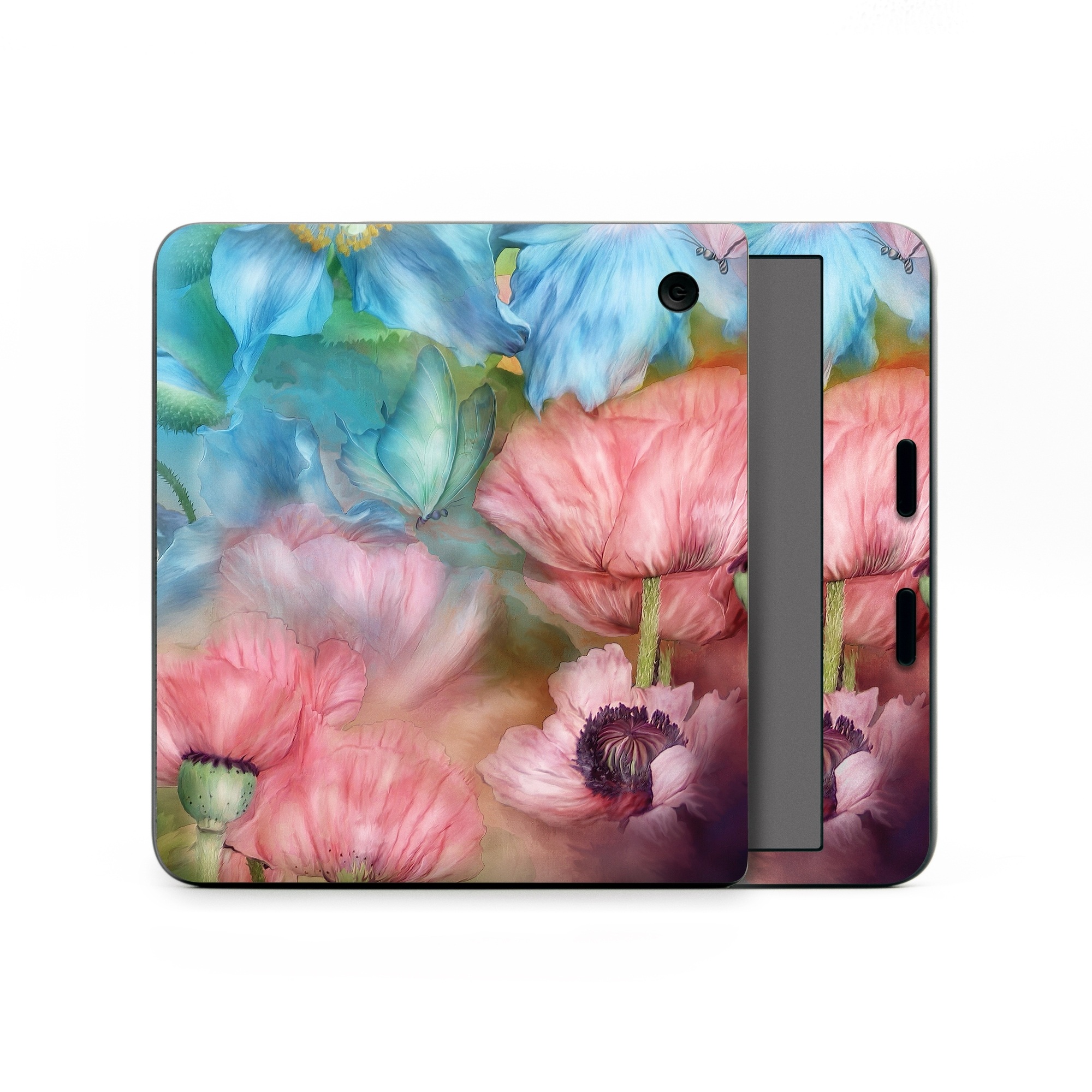 Kobo Libra Colour Skin design of Flower, Petal, Watercolor paint, Painting, Plant, Flowering plant, Pink, Botany, Wildflower, Still life, with gray, blue, black, red, green colors