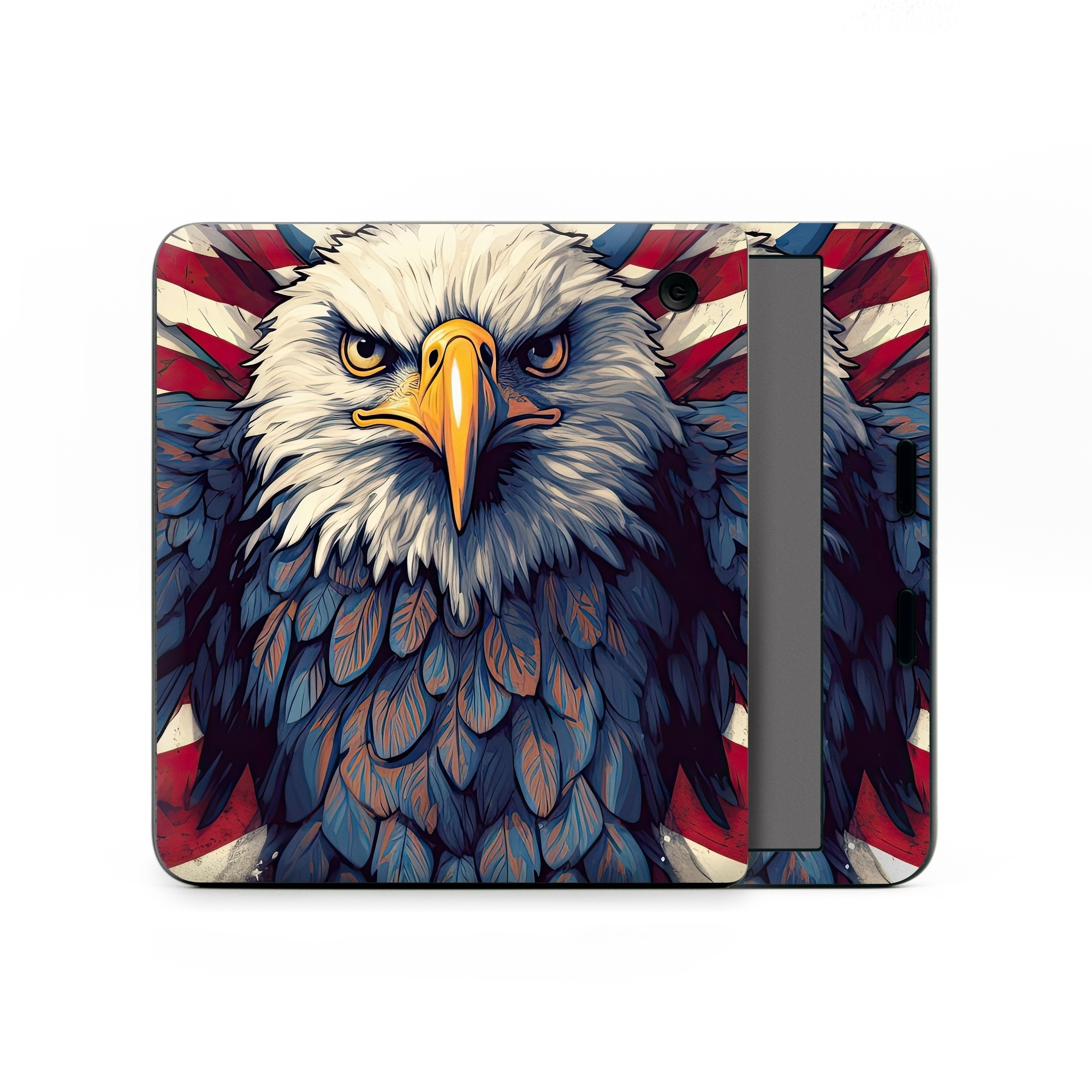 Kobo Libra Colour Skin design of Bird, Accipitridae, Beak, Sea eagle, Falconiformes, Feather, Eagle, Painting, Art, Bald eagle, with red, blue, white, brown, yellow, gray, orange colors