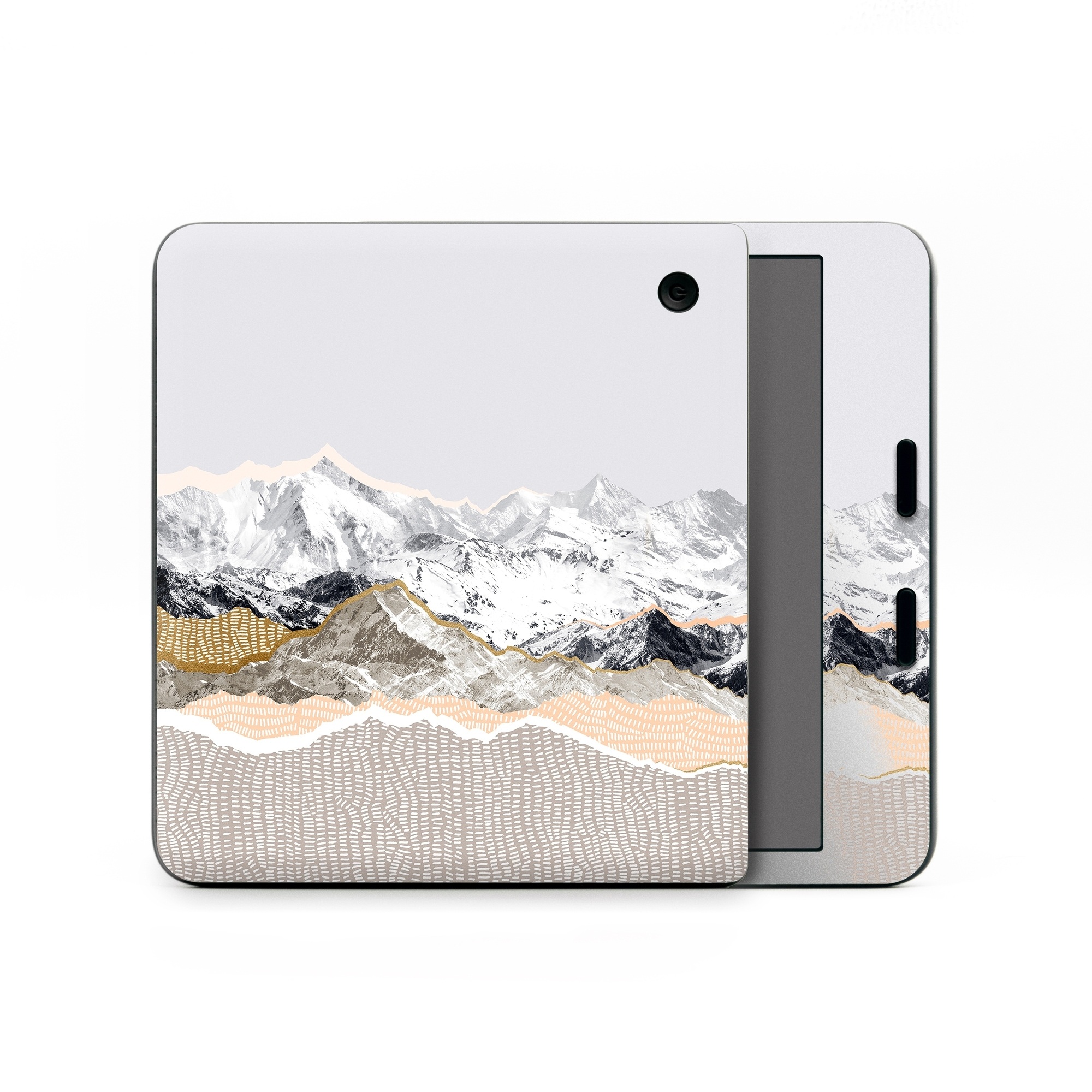 Kobo Libra Colour Skin design of White, Mountainous landforms, Mountain, Mountain range, Glacial landform, Geological phenomenon, Sky, Ridge, Geology, Glacier, with white, yellow, brown, gray, black colors