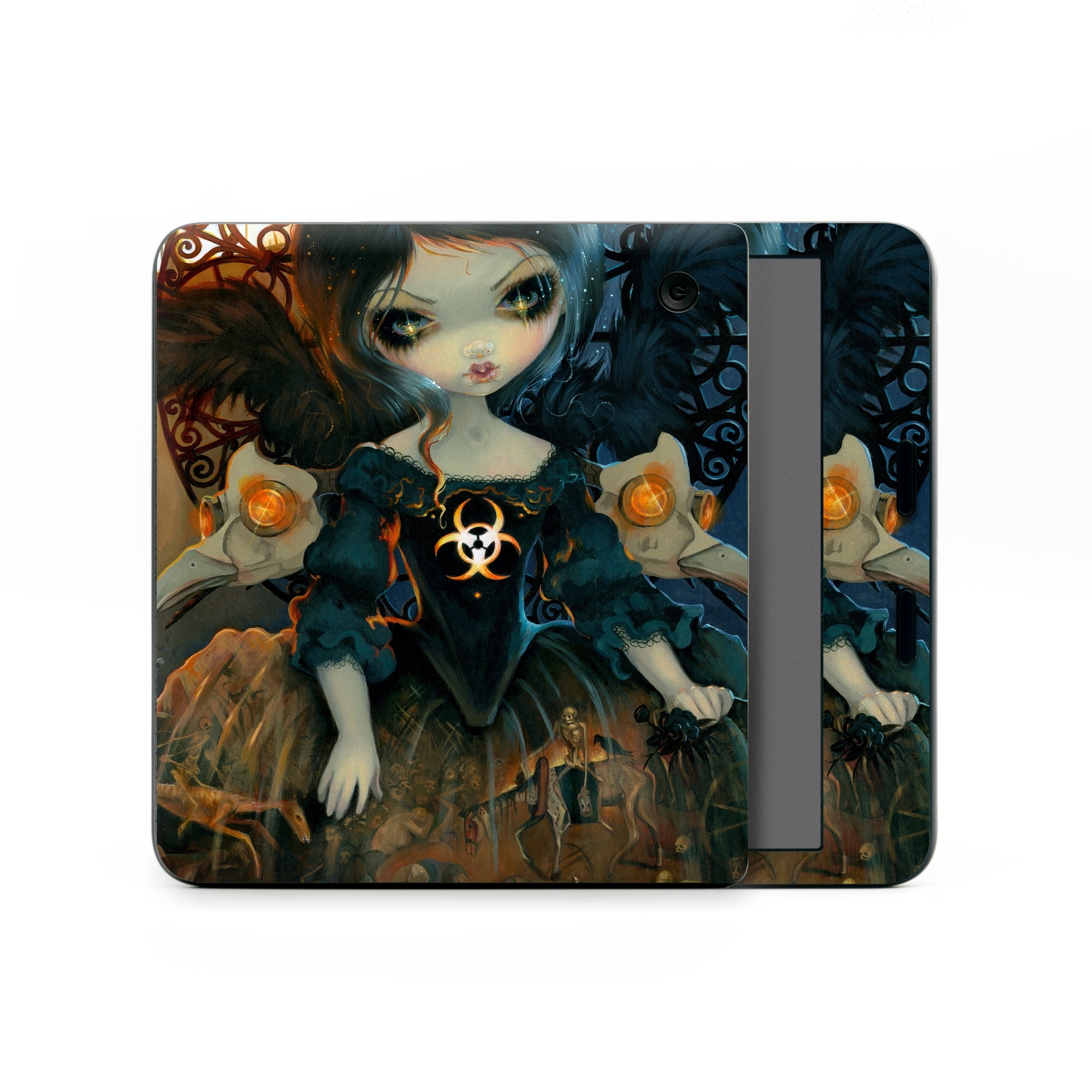 Kobo Libra Colour Skin design of Doll, Head, Illustration, Eye, Cg artwork, Fictional character, Toy, Iris, Art, Mythology, with brown, red, black, orange, blue, yellow colors