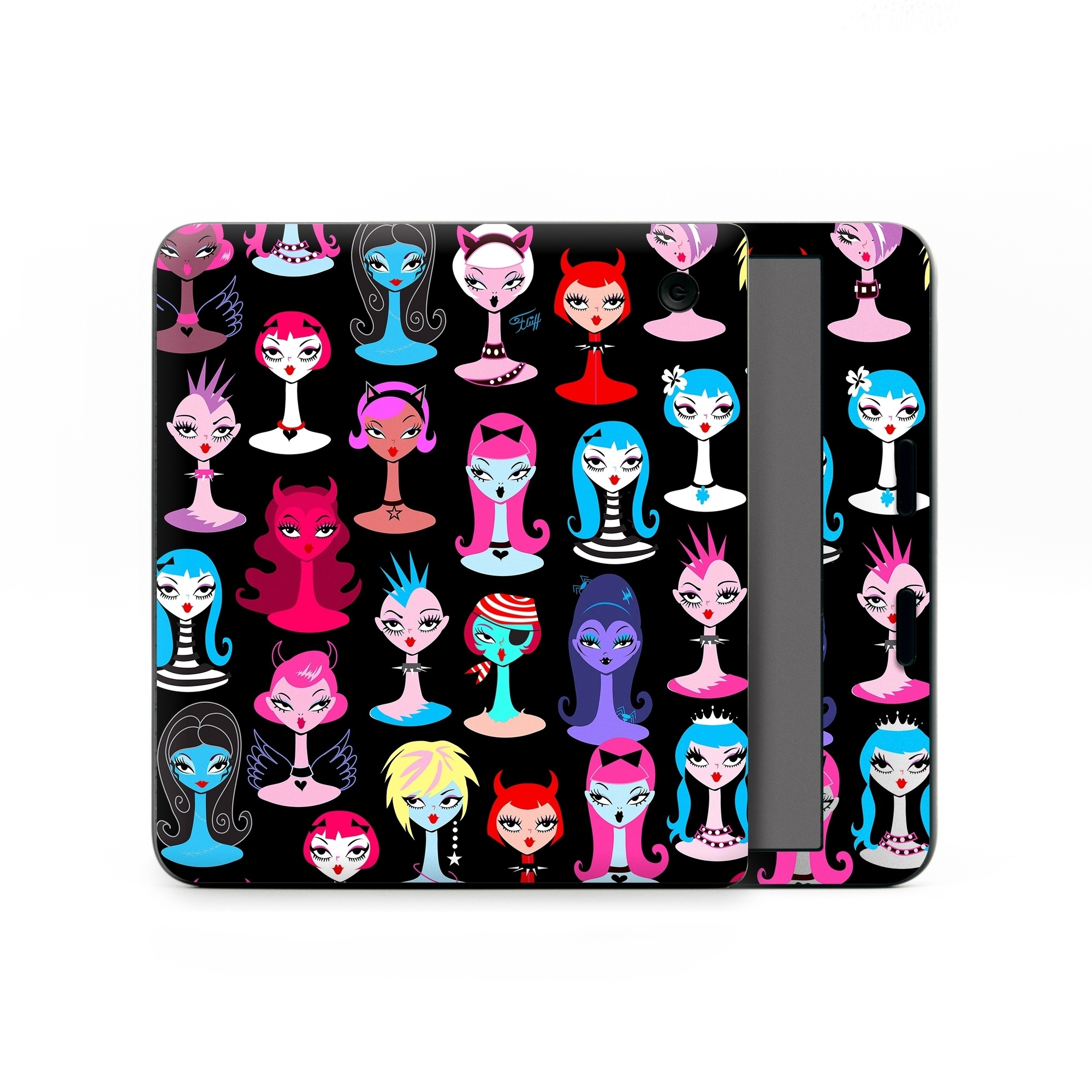 Kobo Libra Colour Skin design of Facial expression, Product, Font, Pink, Red, Magenta, Material property, Pattern, Fictional character, Illustration, with black, pink, blue, brown, red, green, white, yellow colors