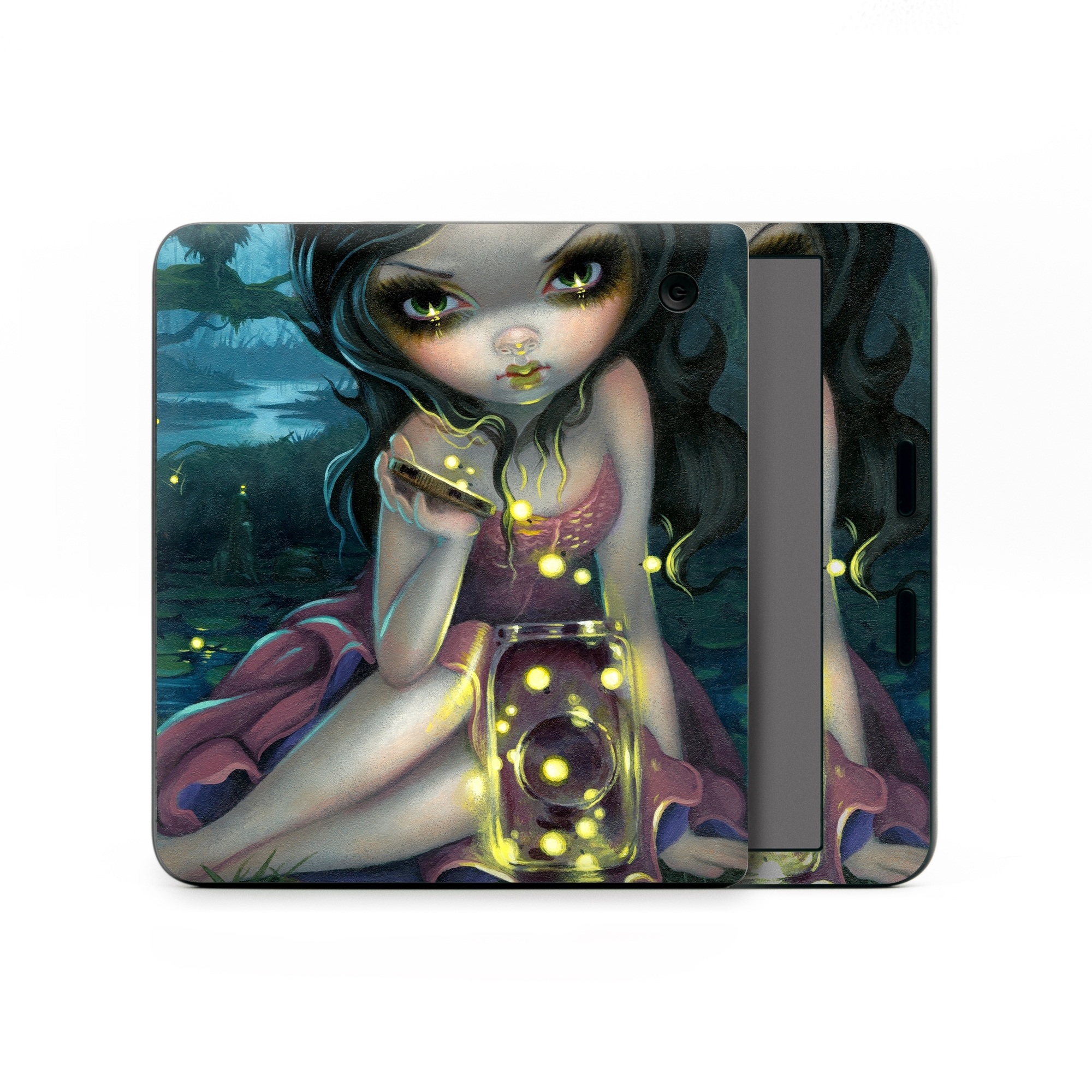 Kobo Libra Colour Skin design of Cg artwork, Illustration, Fictional character, Art, Iris, Black hair, Fawn, Mythology, Fiction, with blue, green, pink, yellow, black, white colors