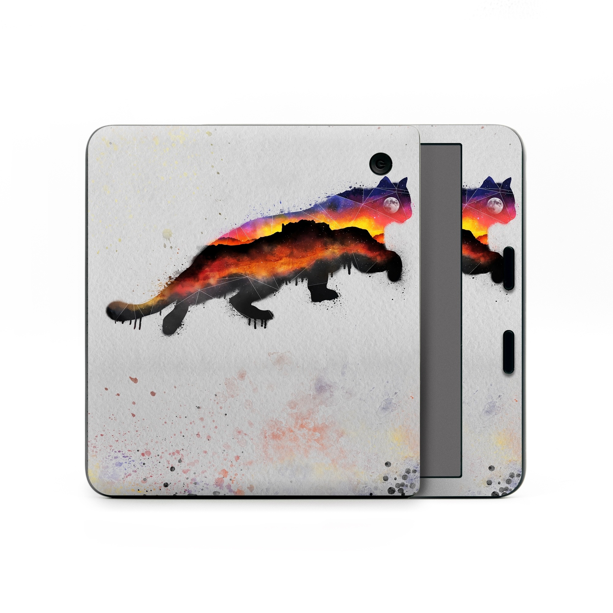 Kobo Libra Colour Skin design of Illustration, Watercolor paint, Art, Tail, Painting, Drawing, Acrylic paint, Geological phenomenon, Red fox, Paint, with gray, black, red, yellow, orange, white colors