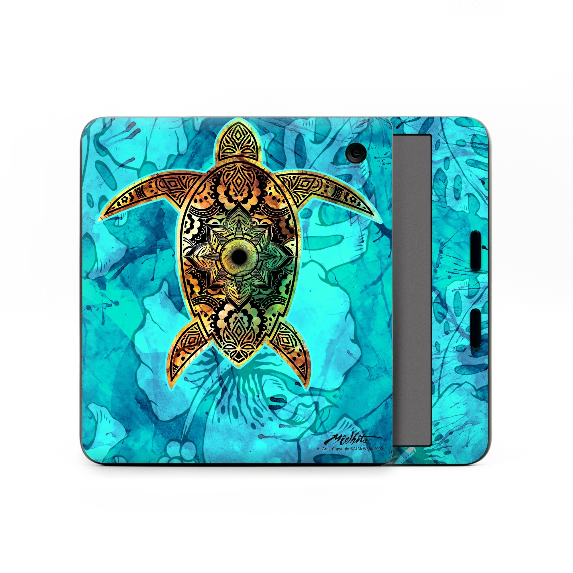 Kobo Libra Colour Skin design of Sea turtle, Green sea turtle, Turtle, Hawksbill sea turtle, Tortoise, Reptile, Loggerhead sea turtle, Illustration, Art, Pattern, with blue, black, green, gray, red colors