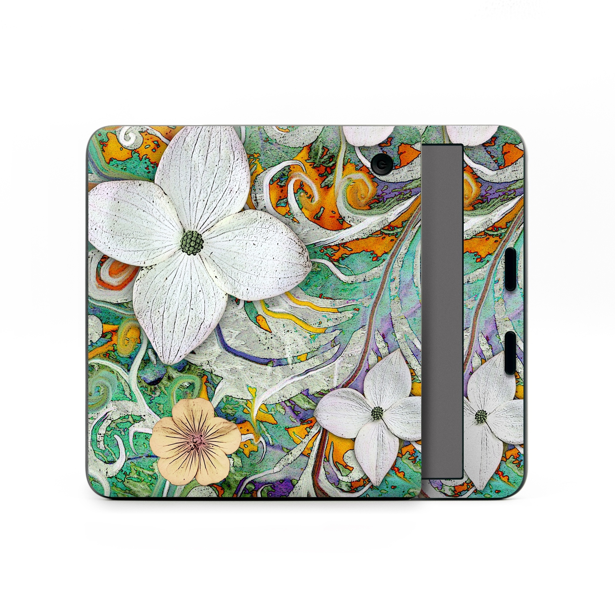 Kobo Libra Colour Skin design of Flower, Pattern, Plant, Wildflower, Floral design, Petal, Art, Painting, Visual arts, Wallpaper, with gray, black, green, blue, red colors