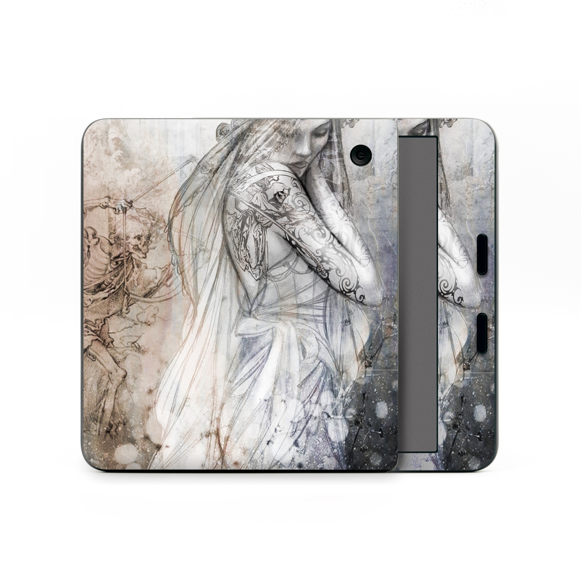 Kobo Libra Colour Skin design of Lady, Art, Illustration, Drawing, Painting, Sketch, Mythology, Figure drawing, Long hair, Visual arts, with white, gray, black colors