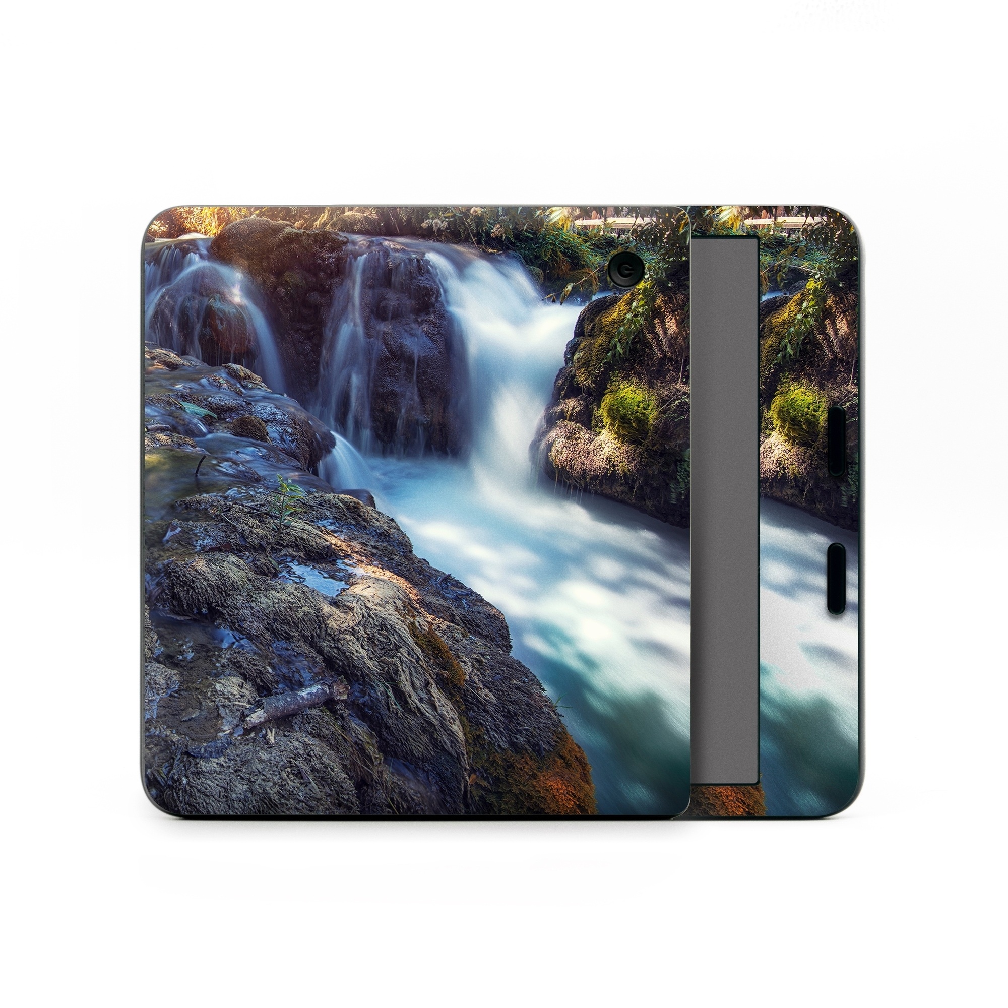 Kobo Libra Colour Skin design of Waterfall, Natural landscape, Body of water, Nature, Water resources, Water, Watercourse, Stream, Nature reserve, Rock, with gray, yellow, orange, green, white, blue colors