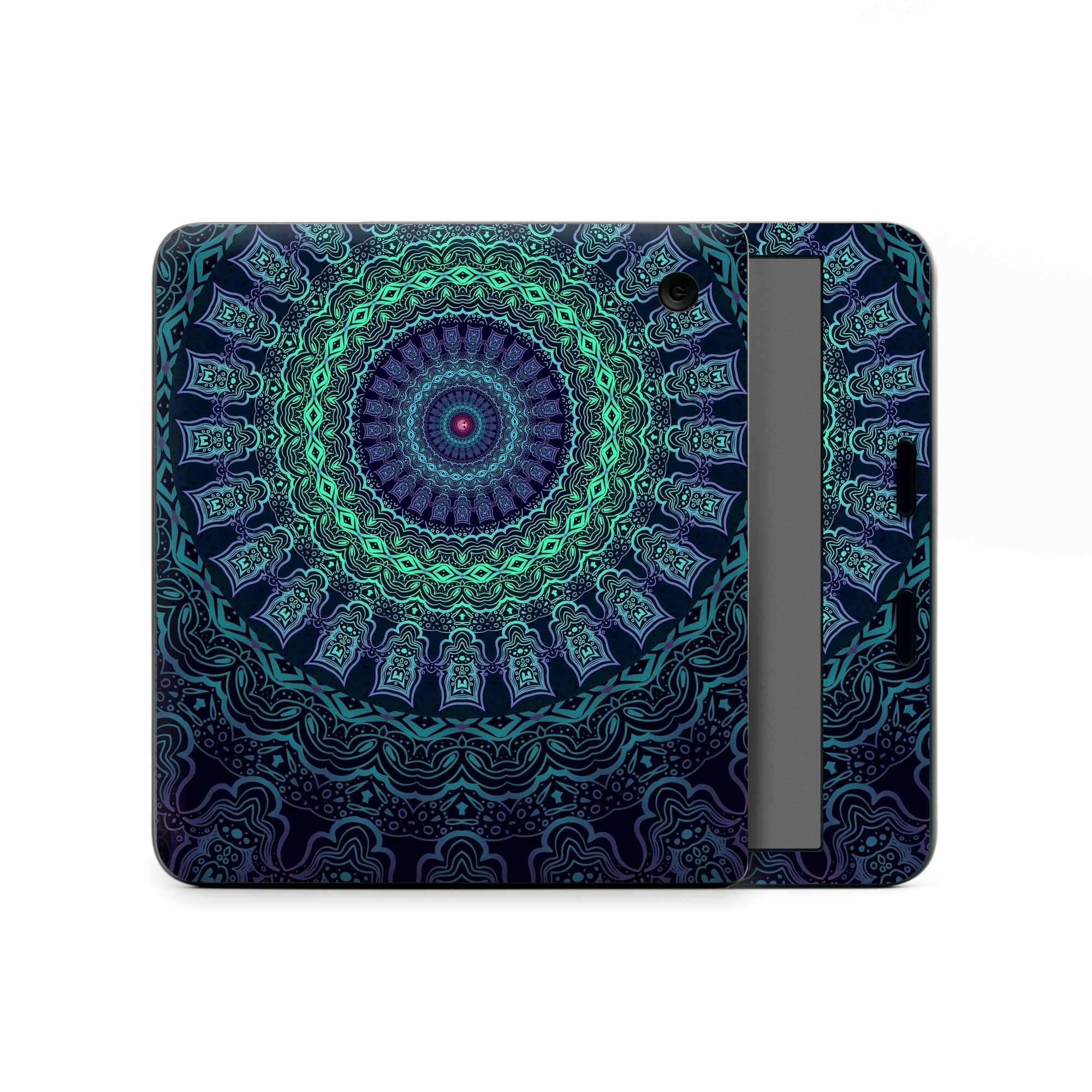 Kobo Libra Colour Skin design of Colorfulness, Blue, Green, Pattern, Teal, Turquoise, Art, Electric Blue, Aqua, Circle, Majorelle Blue, Visual Arts, Fractal Art, Design, Symmetry, Psychedelic Art, Graphics, Kaleidoscope, Motif, with black, green, red colors
