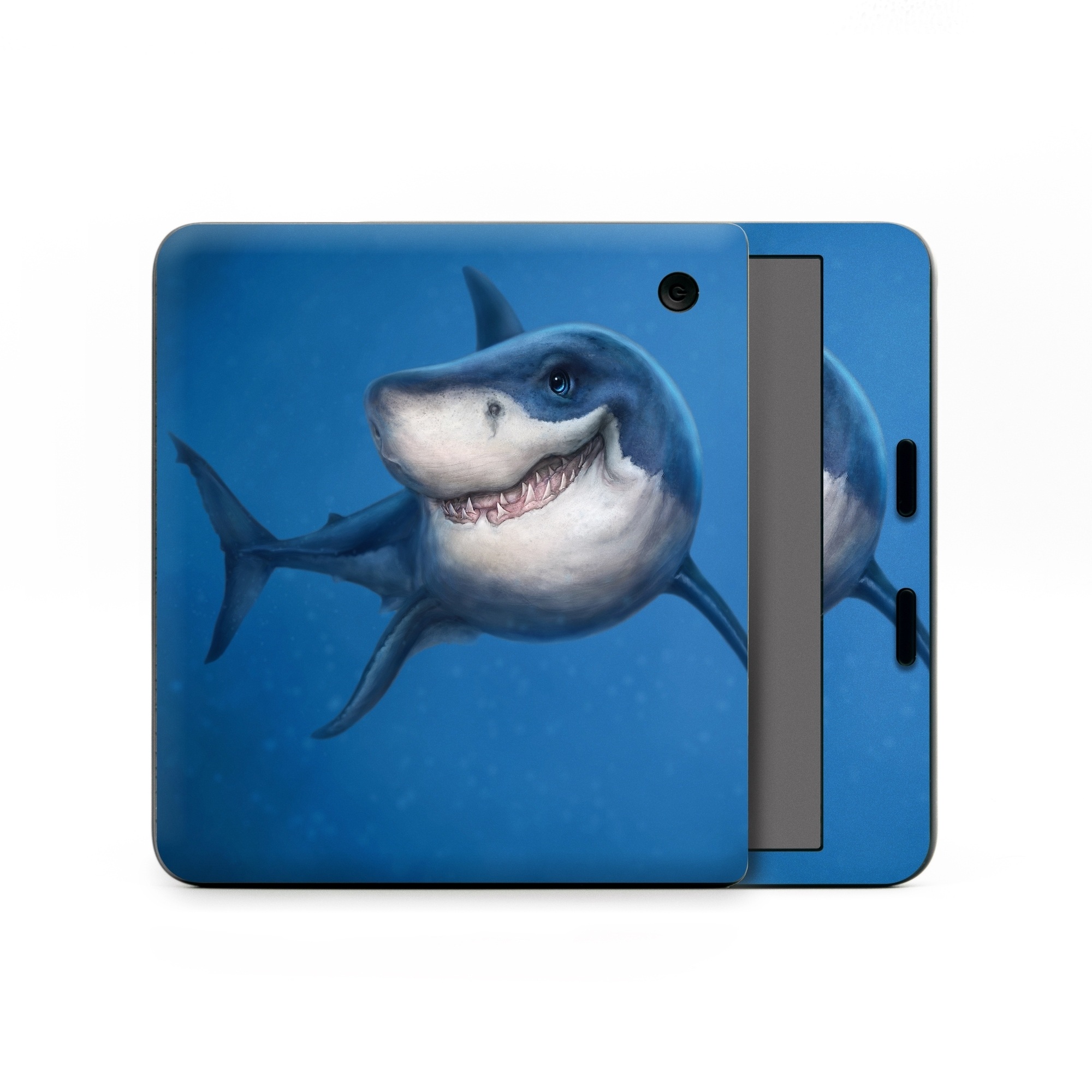 Kobo Libra Colour Skin design of Fish, Great white shark, Shark, Tiger shark, Cartilaginous fish, Requiem shark, Lamniformes, Bull shark, Carcharhiniformes, with black, blue, gray colors