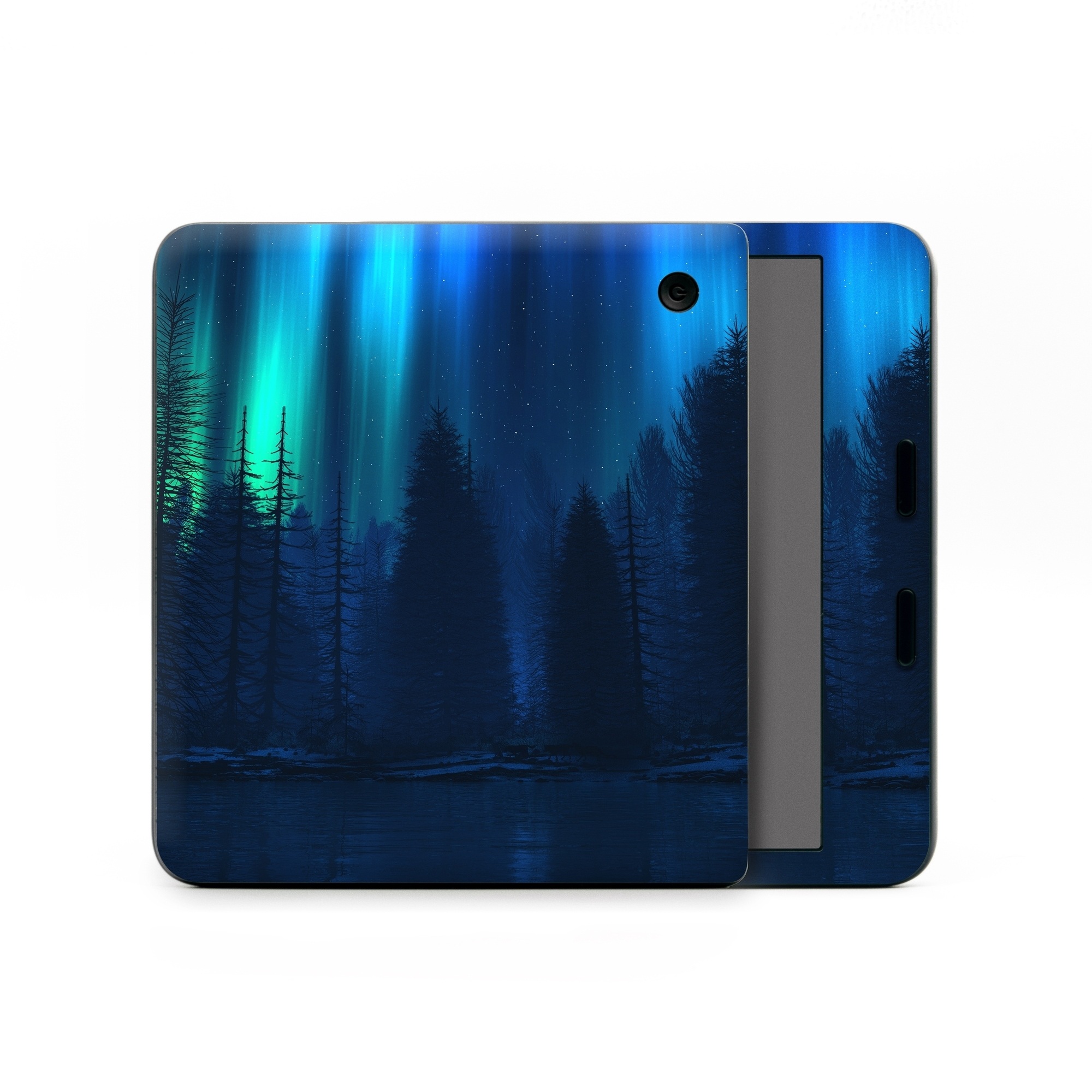 Kobo Libra Colour Skin design of Blue, Light, Natural environment, Tree, Sky, Forest, Darkness, Aurora, Night, Electric blue, with black, blue colors
