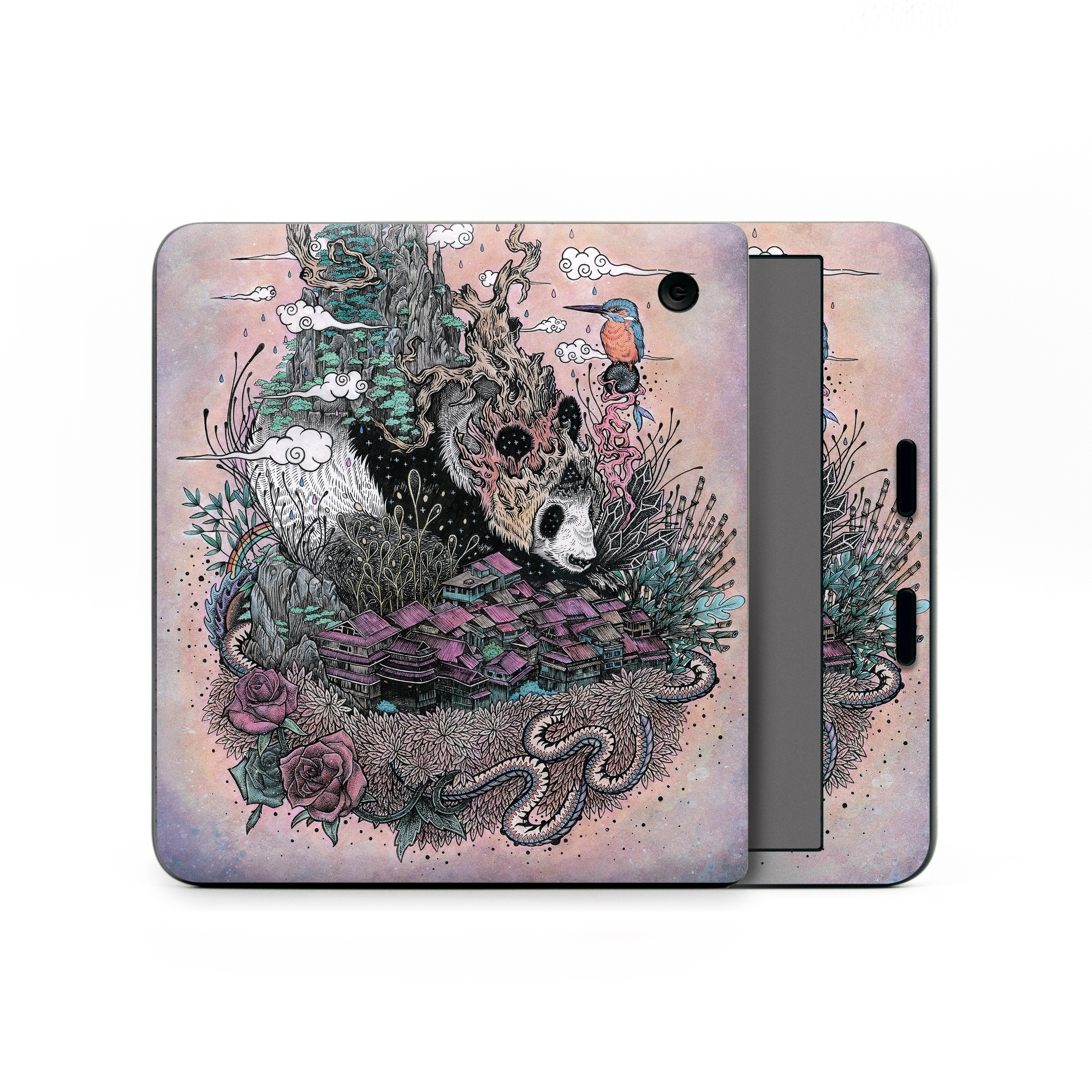 Kobo Libra Colour Skin design of Illustration, Art, Fictional character, Printmaking, Marsupial, Graphic design, Rodent, Possum, with gray, black, red, blue, purple colors