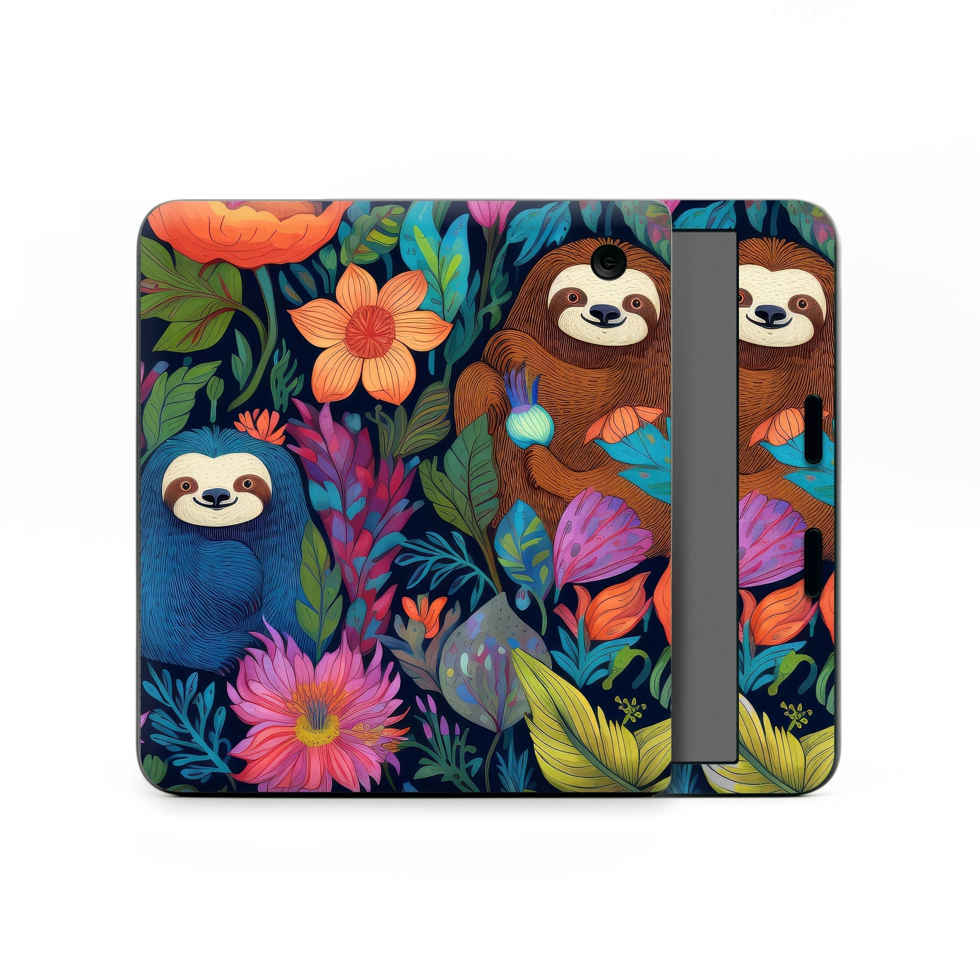 Kobo Libra Colour Skin design of Flower, Plant, Vertebrate, Botany, Textile, Petal, Mammal, Painting, Creative arts, Grass, with black, brown, blue, white, orange, yellow, red, pink, green colors