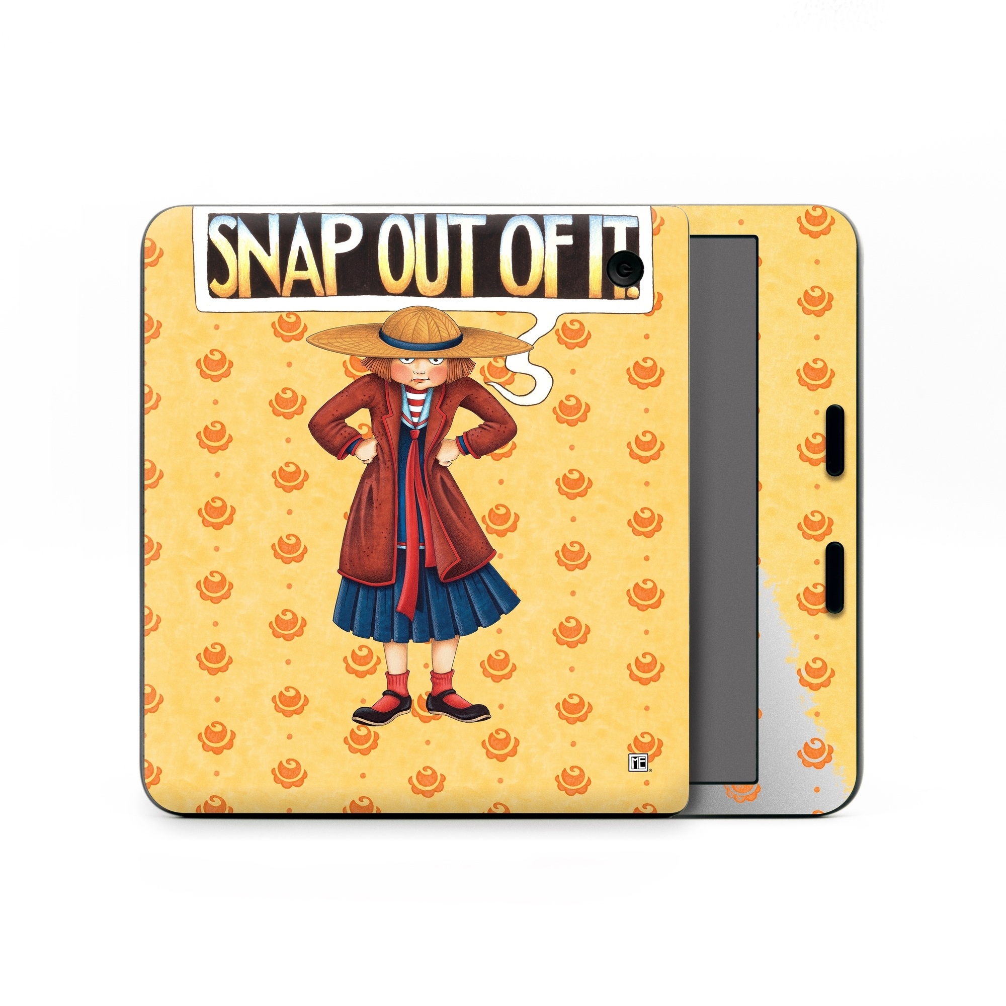 Kobo Libra Colour Skin design of Cartoon, Illustration, Poster, Animated cartoon, Fiction, Anime, Art, Fictional character, Games, with pink, orange, black, red, gray, white colors