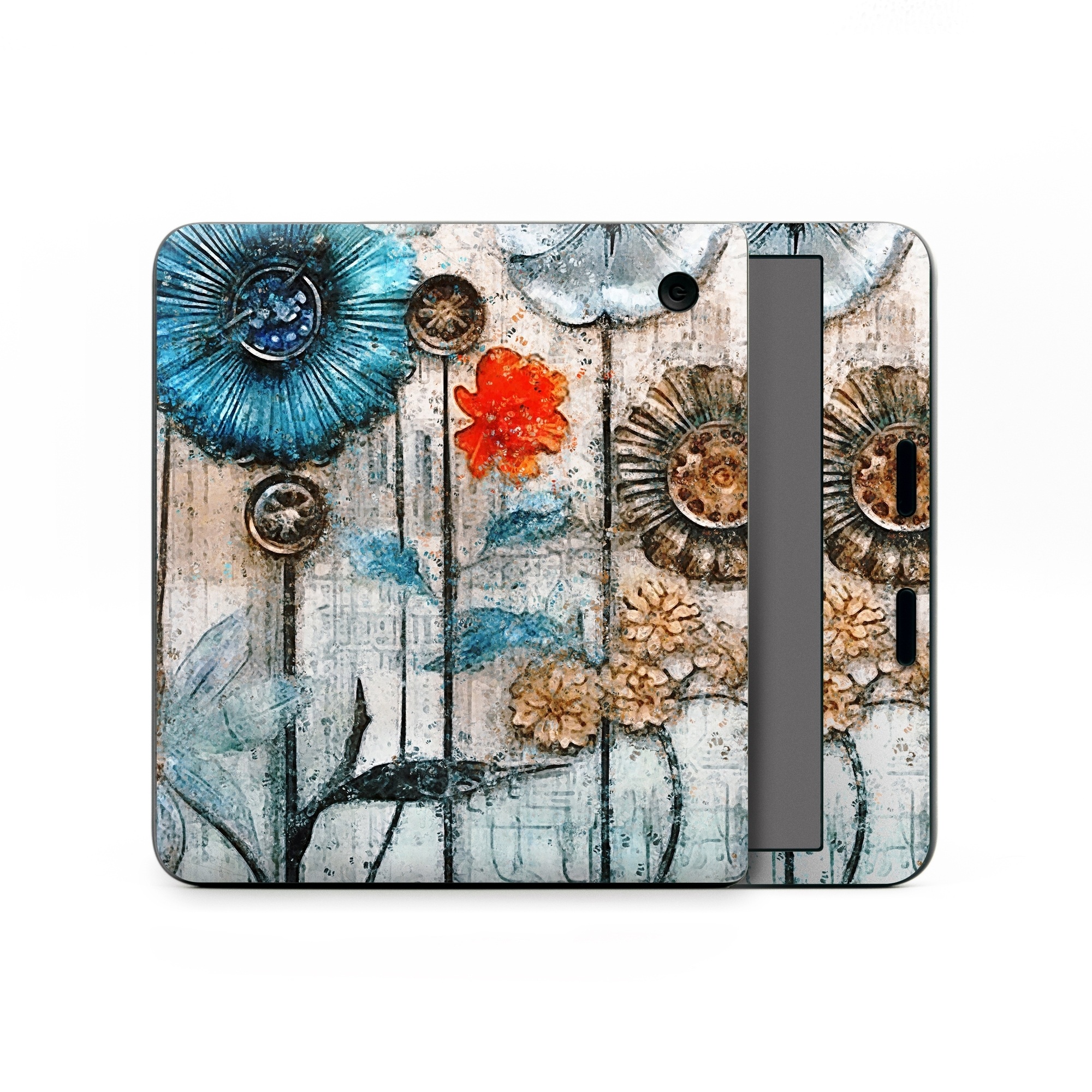 Kobo Libra Colour Skin design of Plant, Blue, Petal, Textile, Paint, Flower, Art, Creative arts, Pattern, Rectangle, with white, brown, black, yellow, blue, red, gray colors