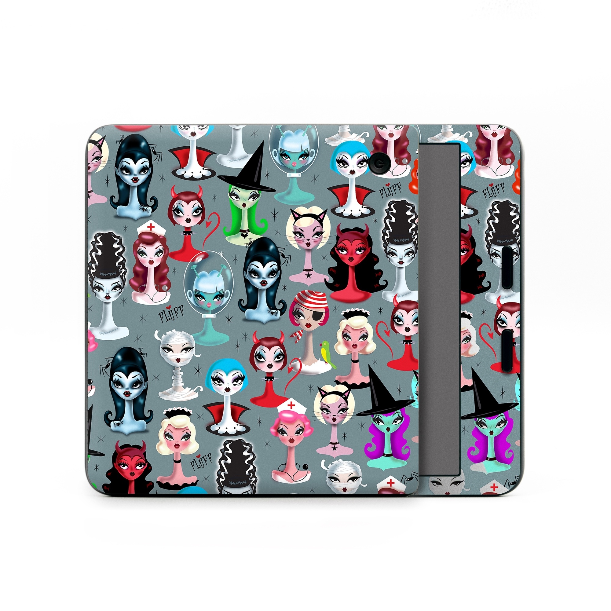 Kobo Libra Colour Skin design of Facial expression, Head, Design, Collection, Fictional character, Pattern, Skull, Illustration, Collage, Style, with gray, white, red, blue, green, black, pink, purple colors